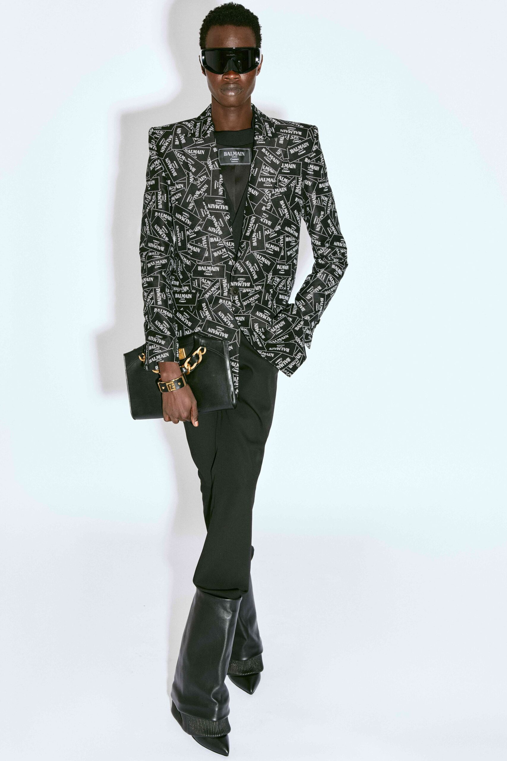 black and white printed blazer