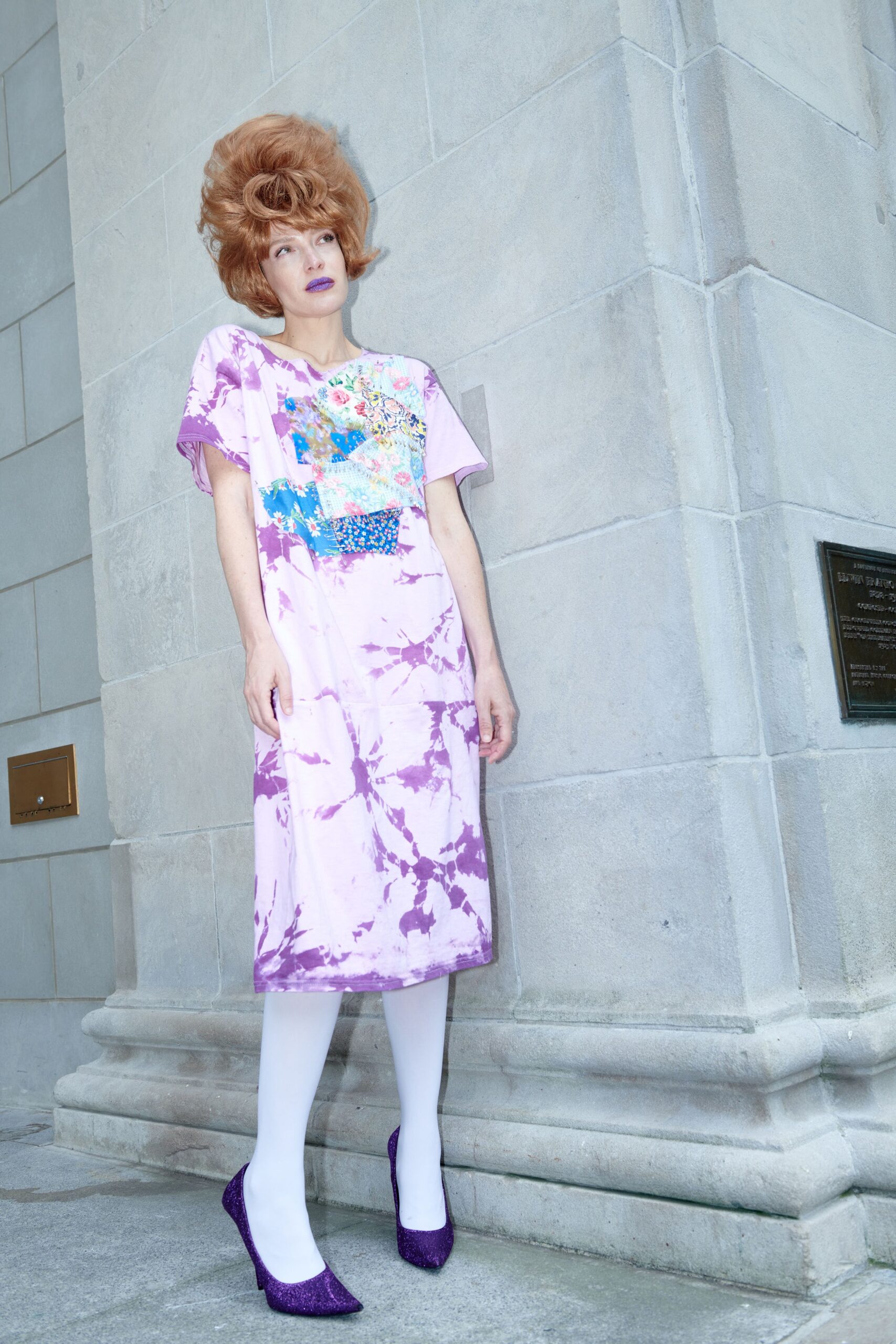 pink purple printed midi dress