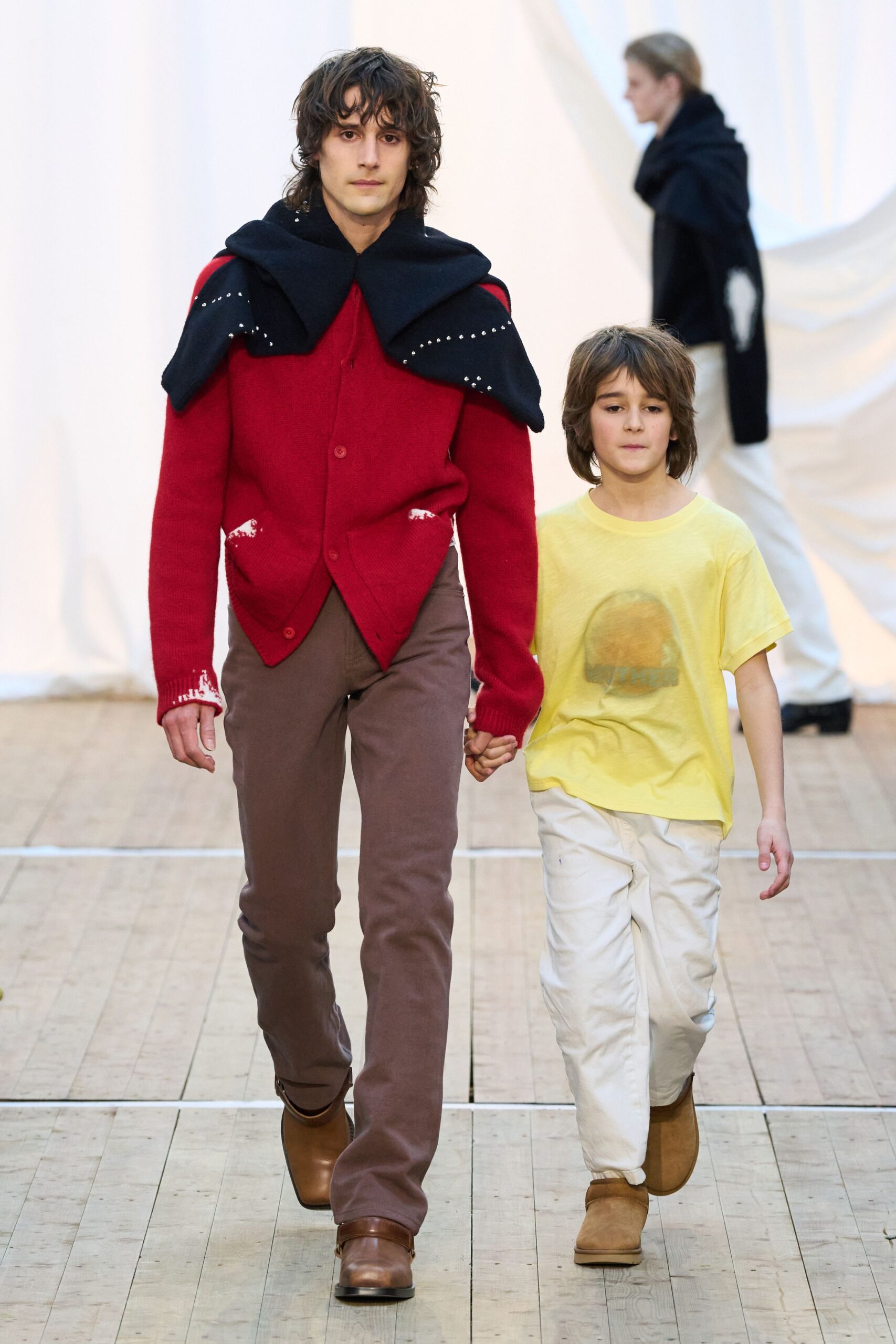 red wool long-sleeve collared fitted buttoned sweater