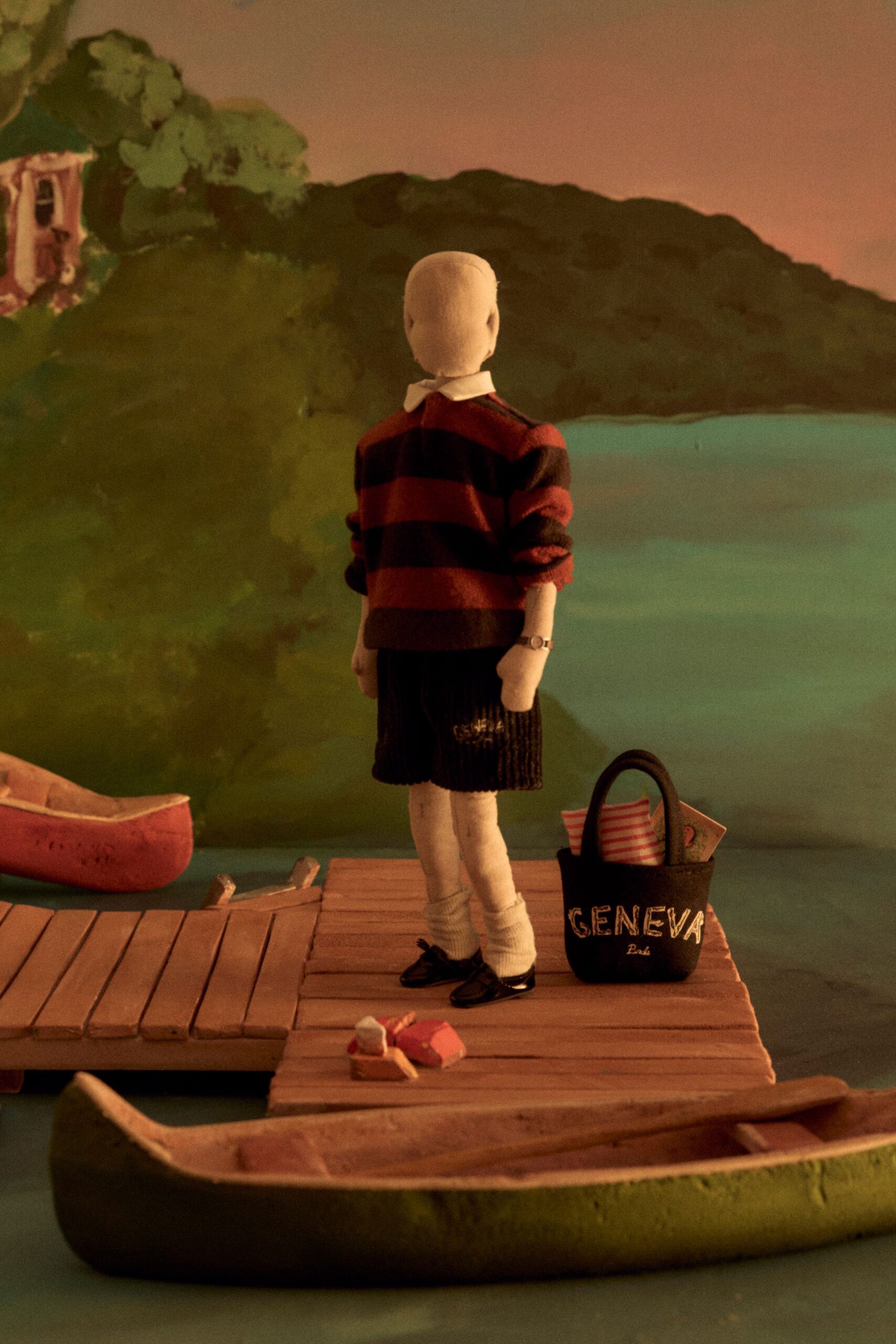 red cotton long-sleeve collared fitted striped sweater