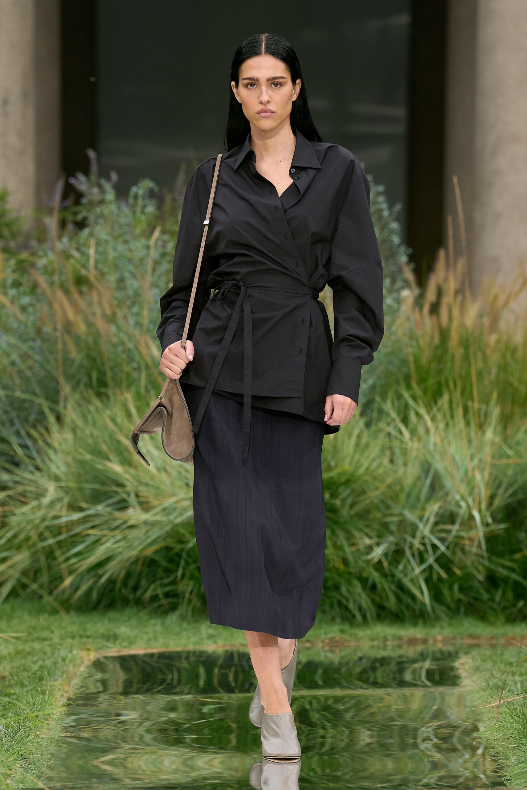 black fitted shirt and skirt