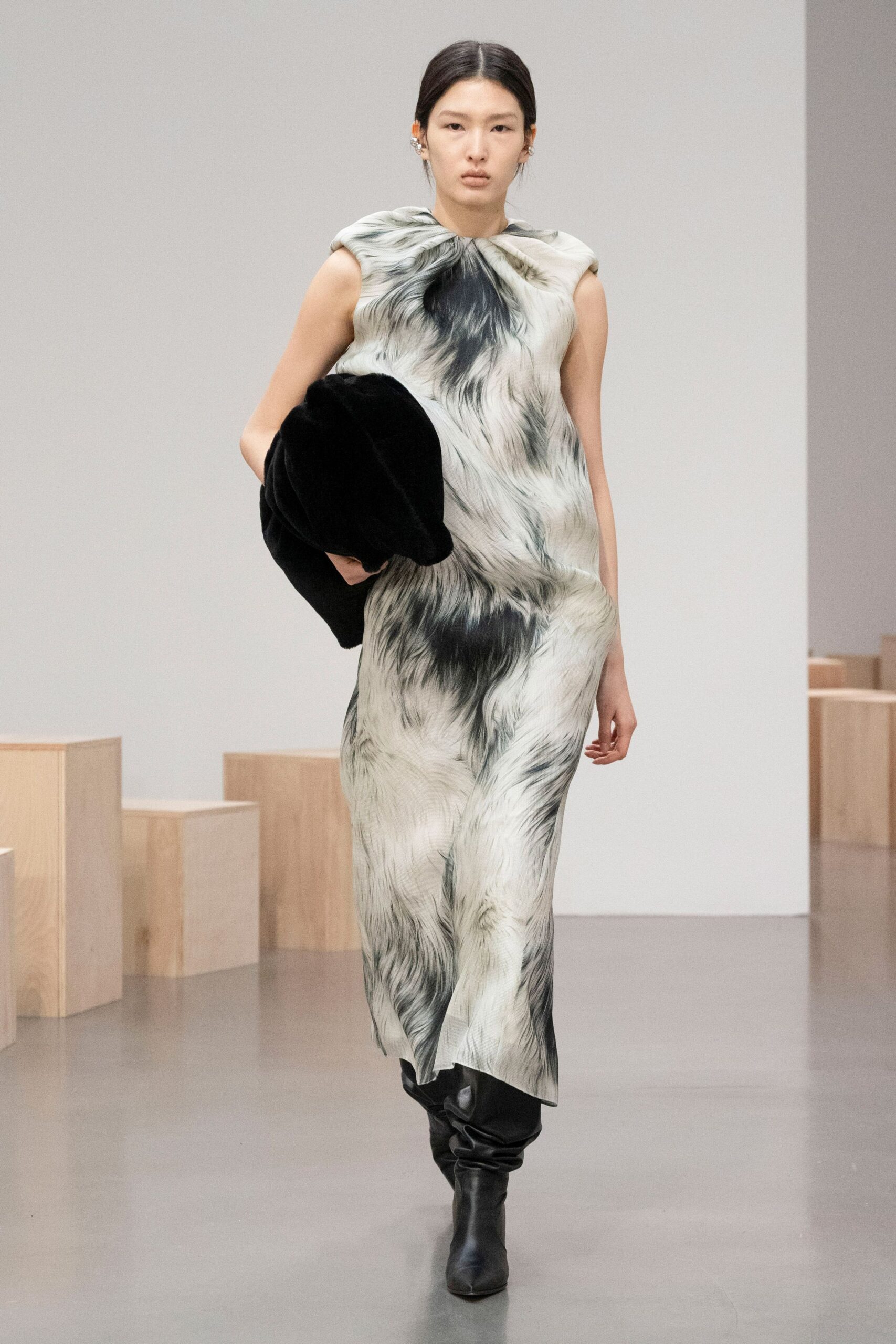 multi silk sleeveless high-neck relaxed draped maxi dress
