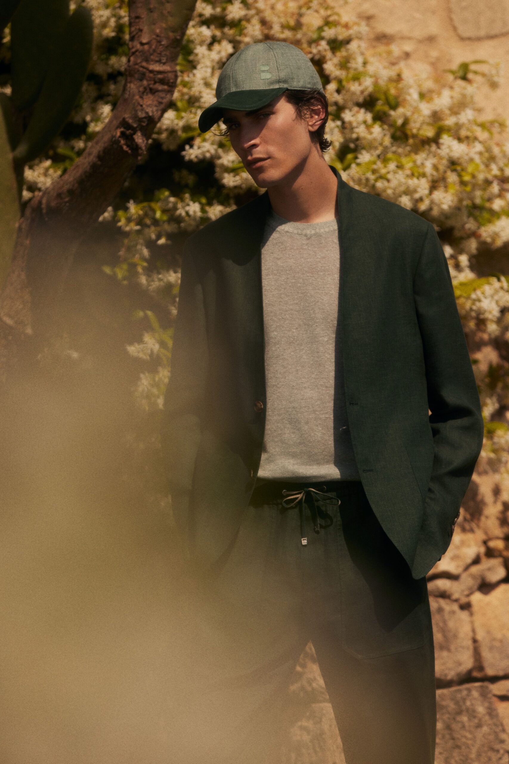green wool relaxed wide-leg pockets pants