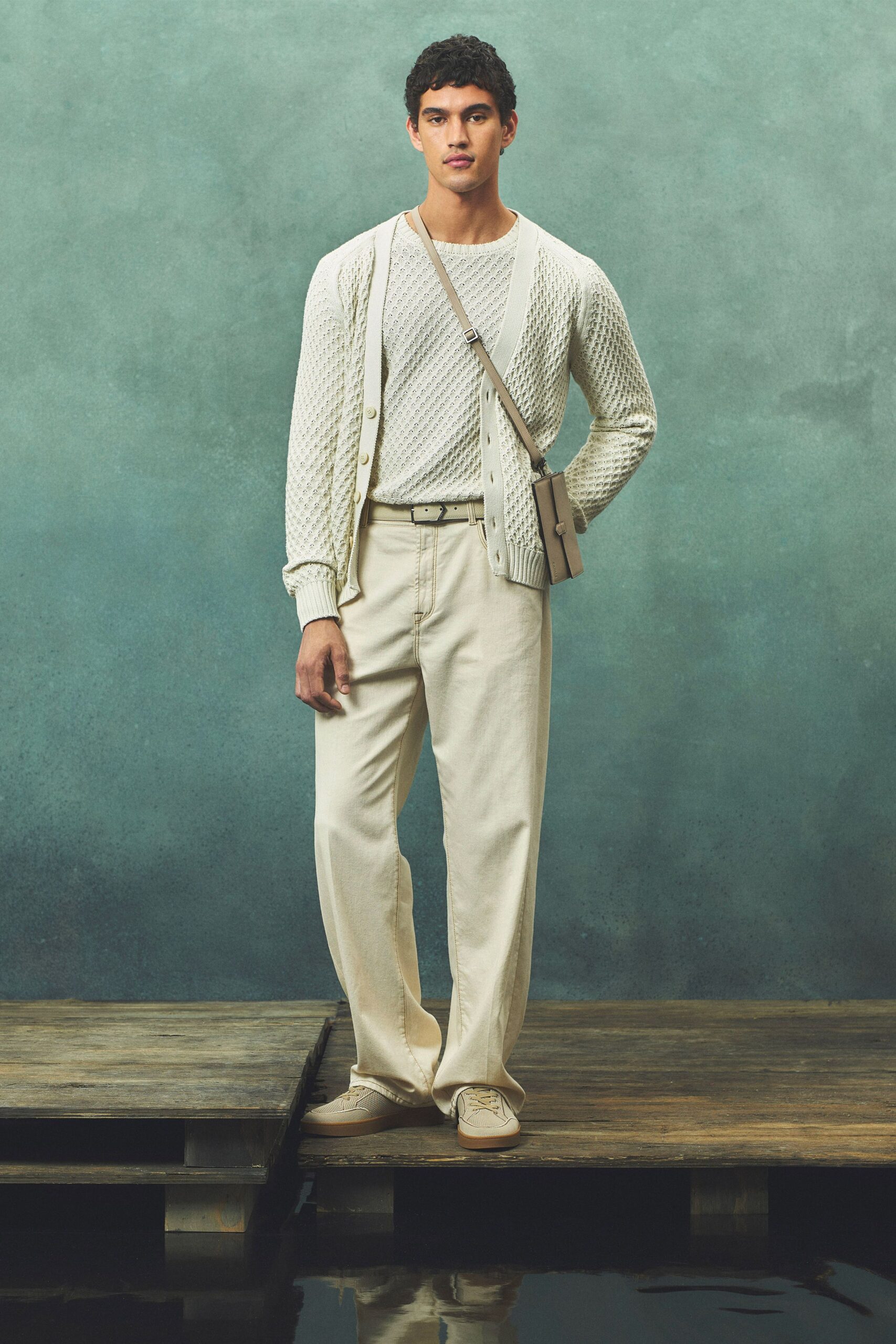 white cotton long-sleeve collared relaxed cardigan