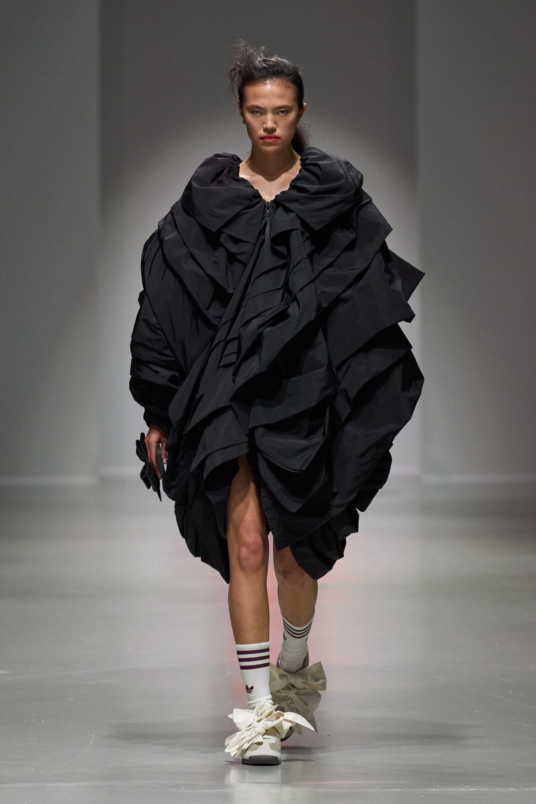 black cotton sleeveless v-neck oversized ruffled mini dress
