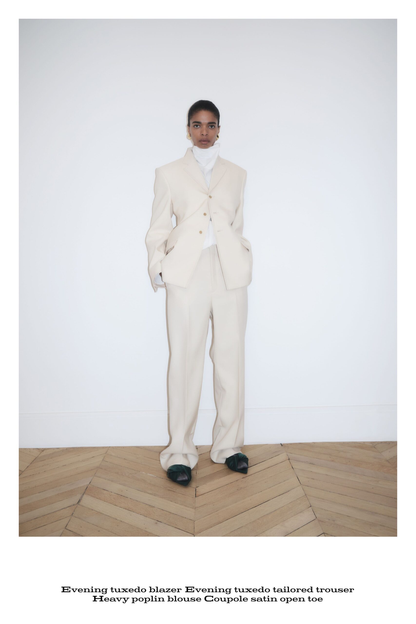 beige satin long-sleeve collared tailored buttoned blazer