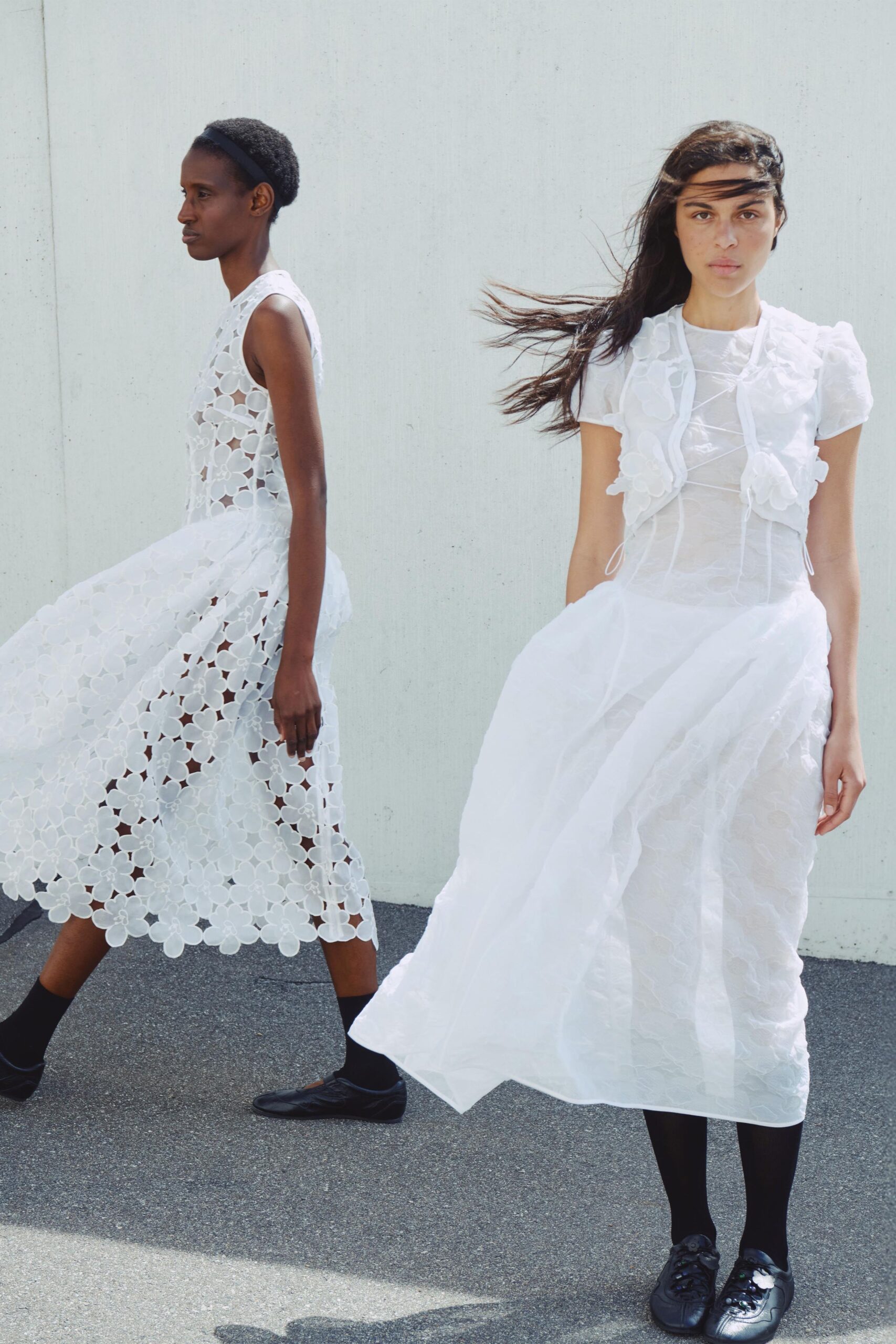 white tulle short-sleeve high-neck fitted layered ruffled dress