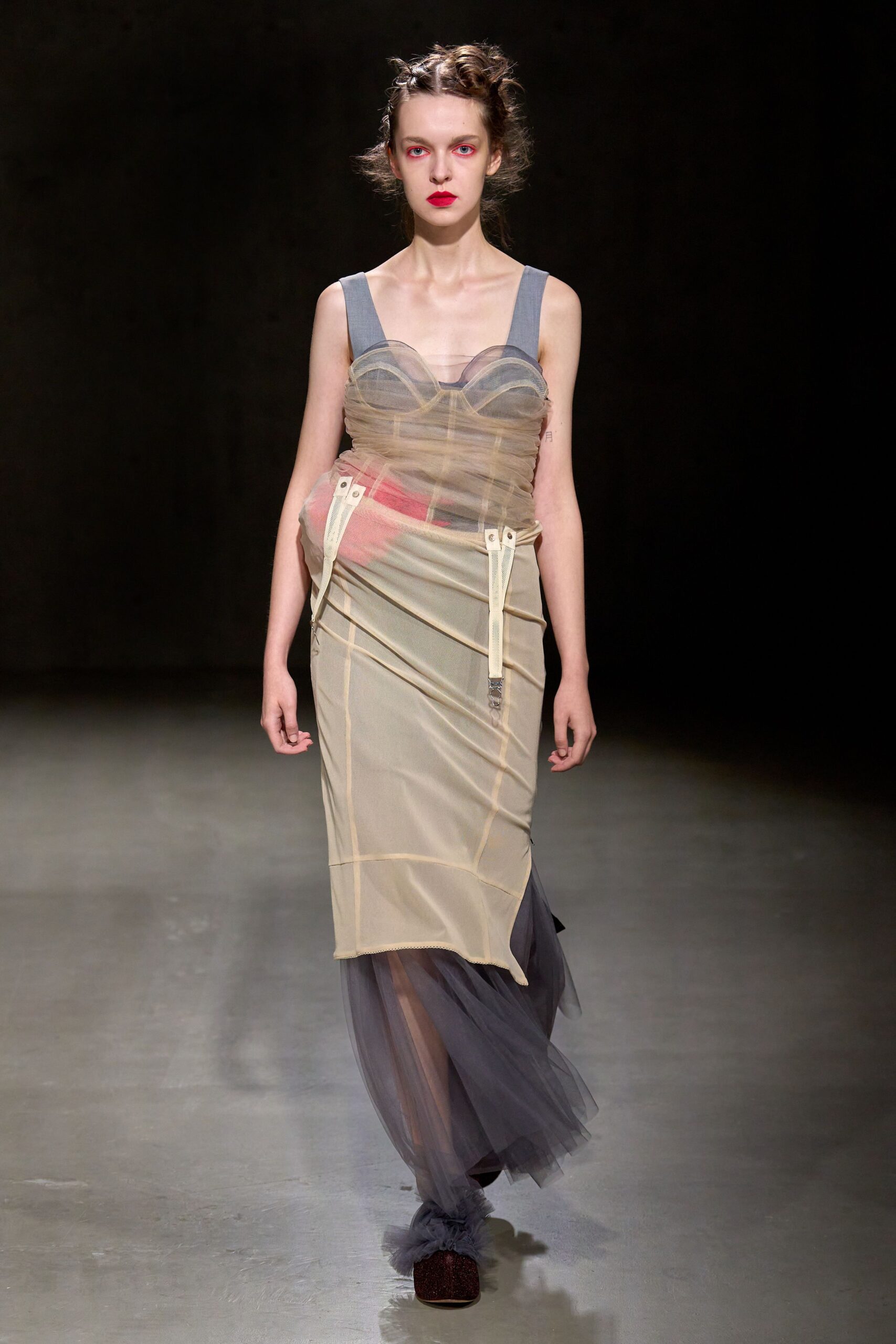 beige gray sheer layered dress