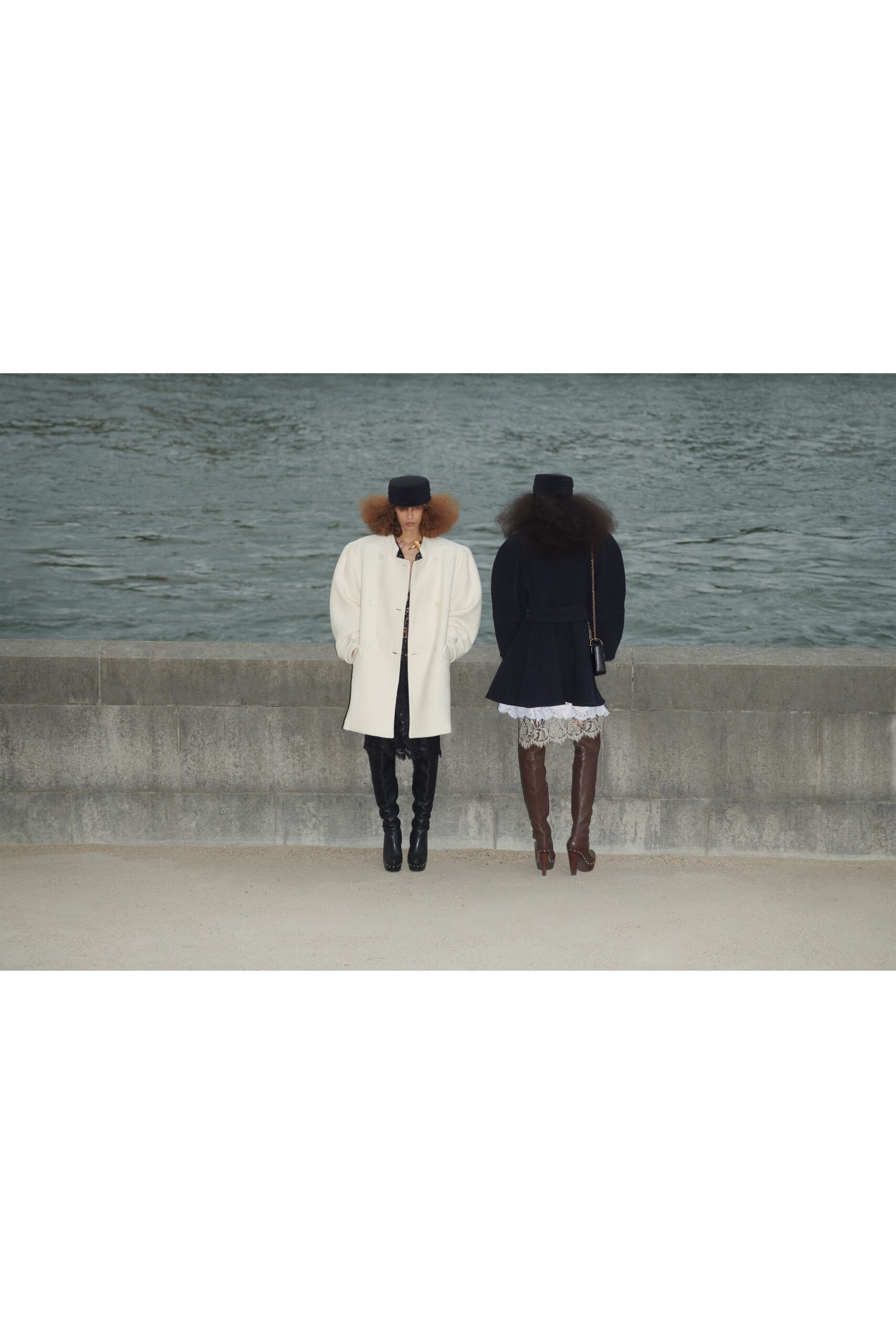 white wool long-sleeve collared oversized buttoned midi coat
