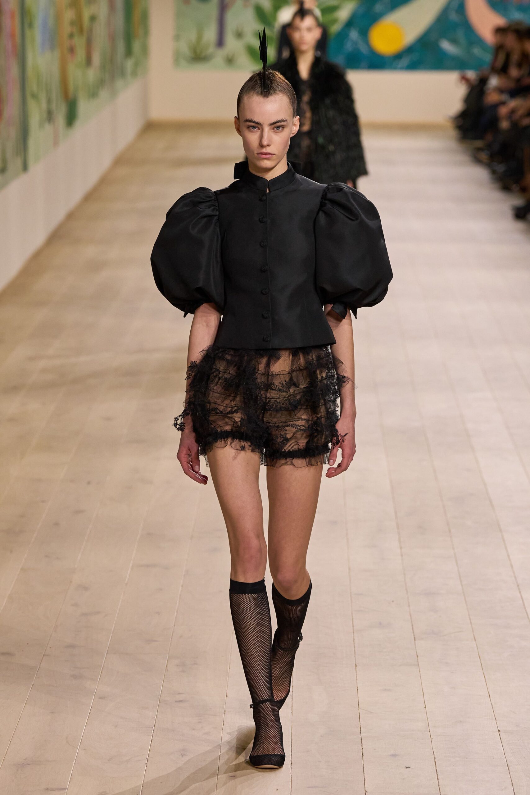 black silk short-sleeve collared fitted padded buttoned top
