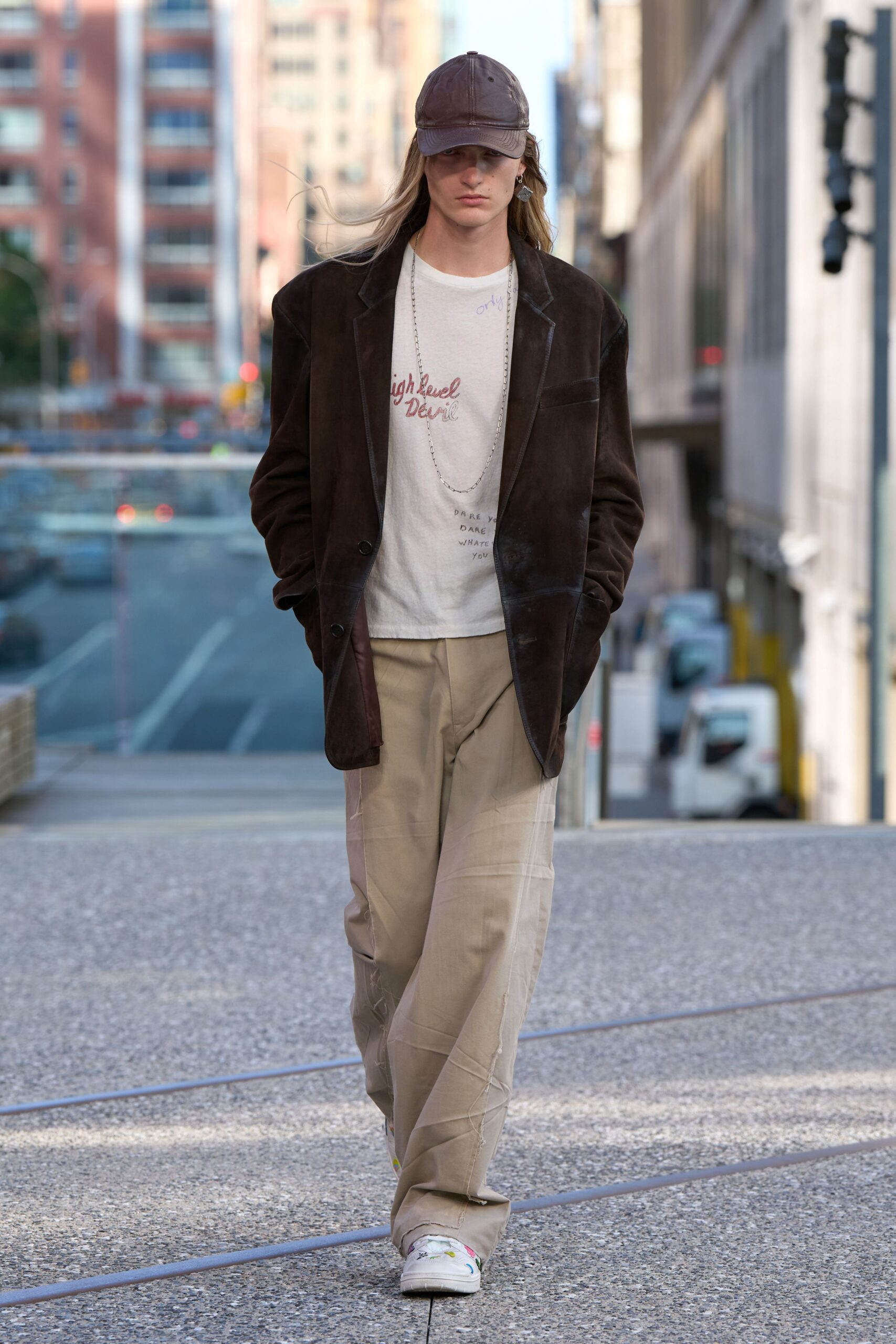 brown suede long-sleeve collared relaxed blazer