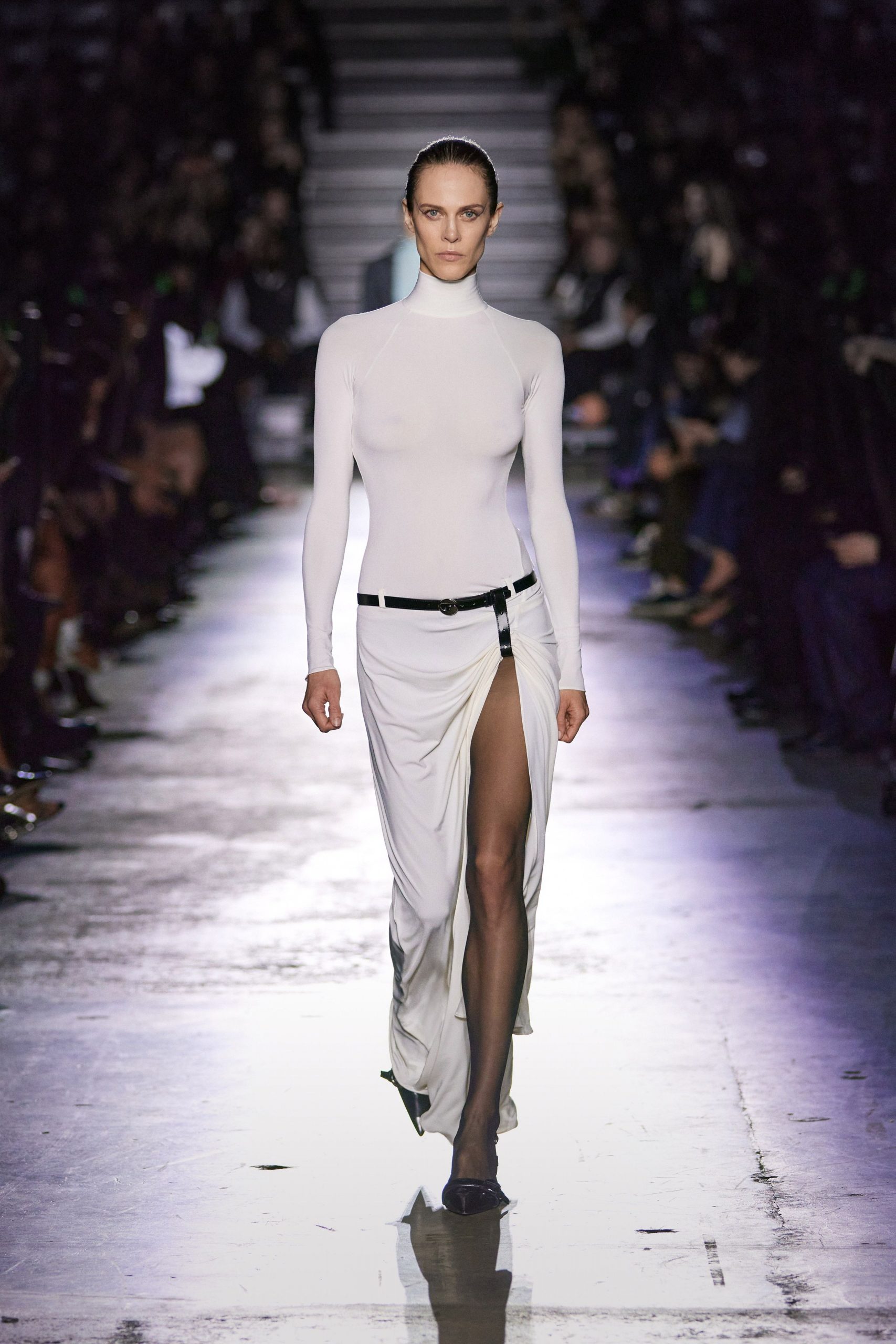 fitted white midi dress with slit