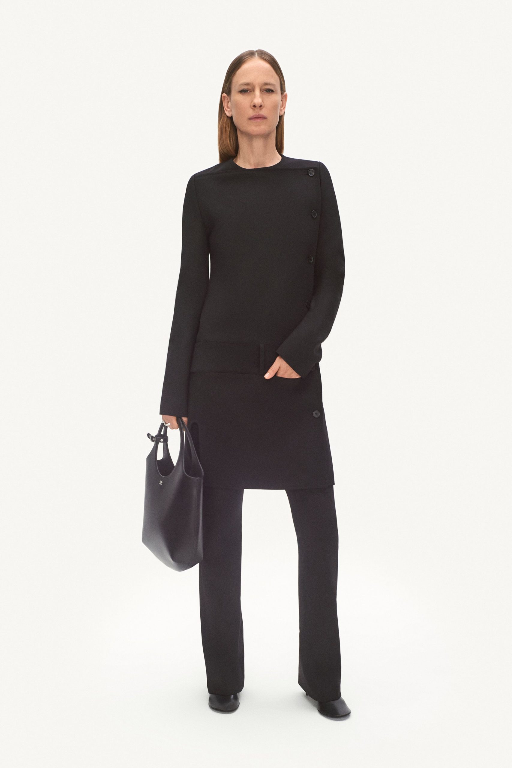black fitted top skirt pants