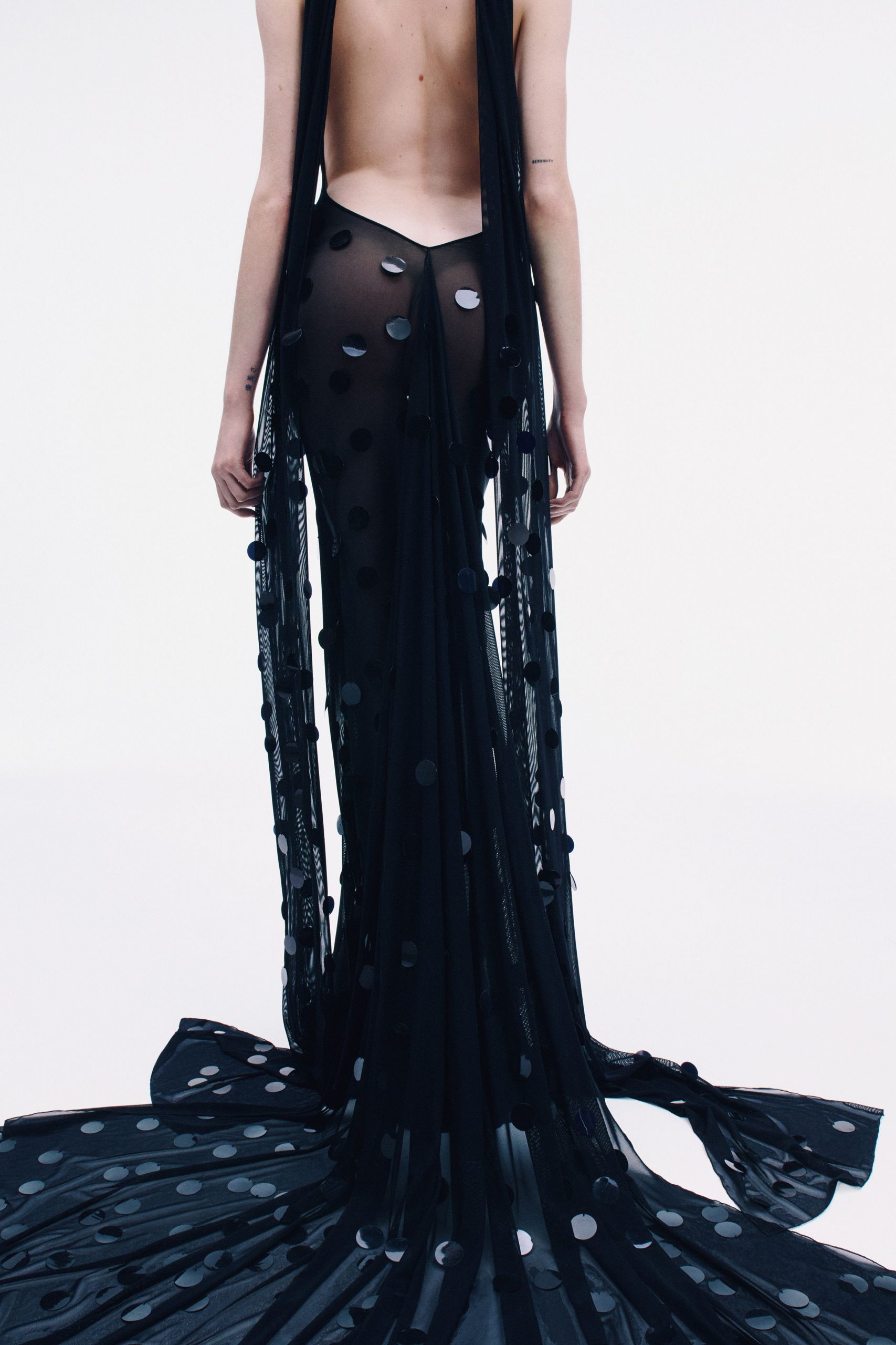 black sheer backless gown
