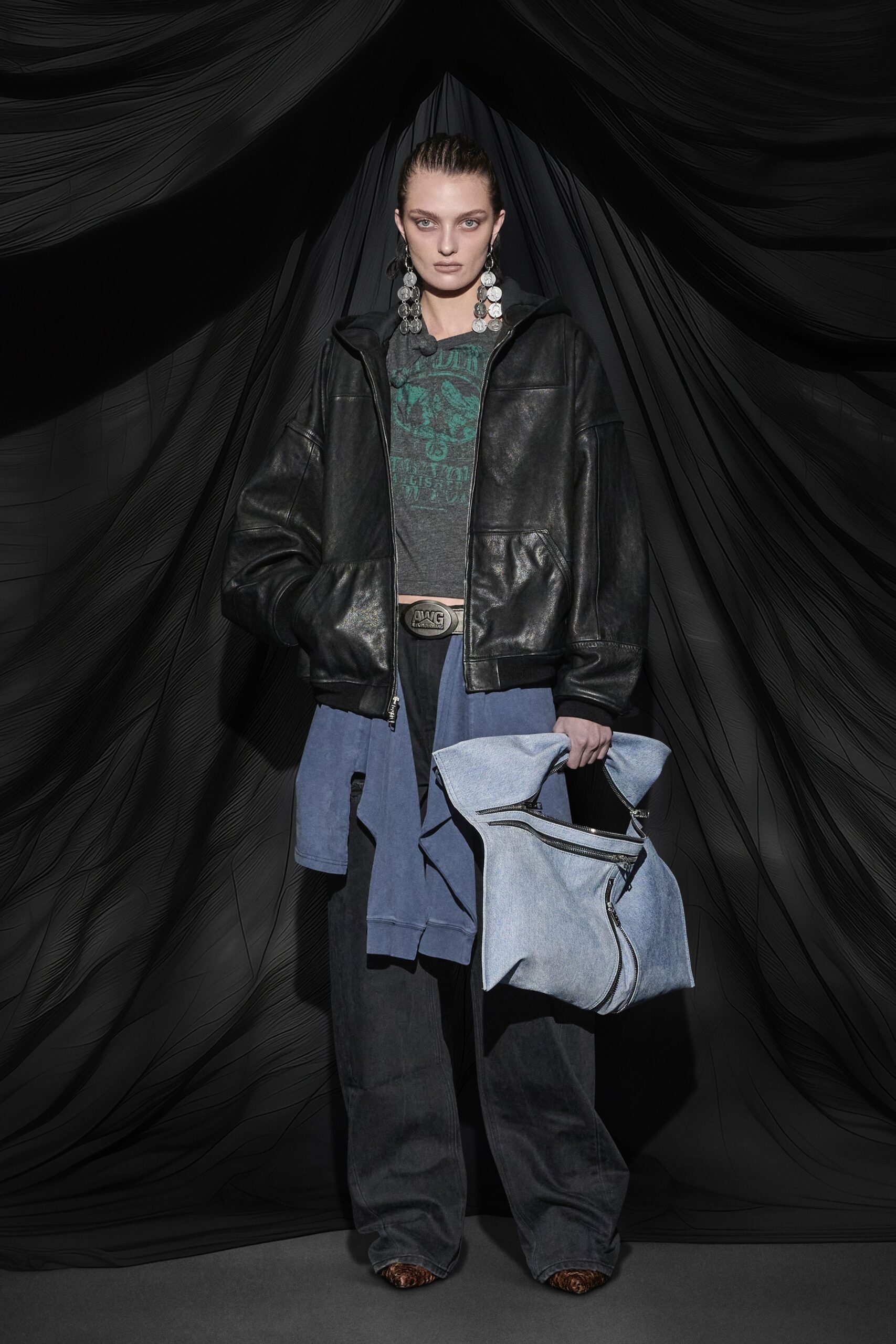 oversized black leather jacket