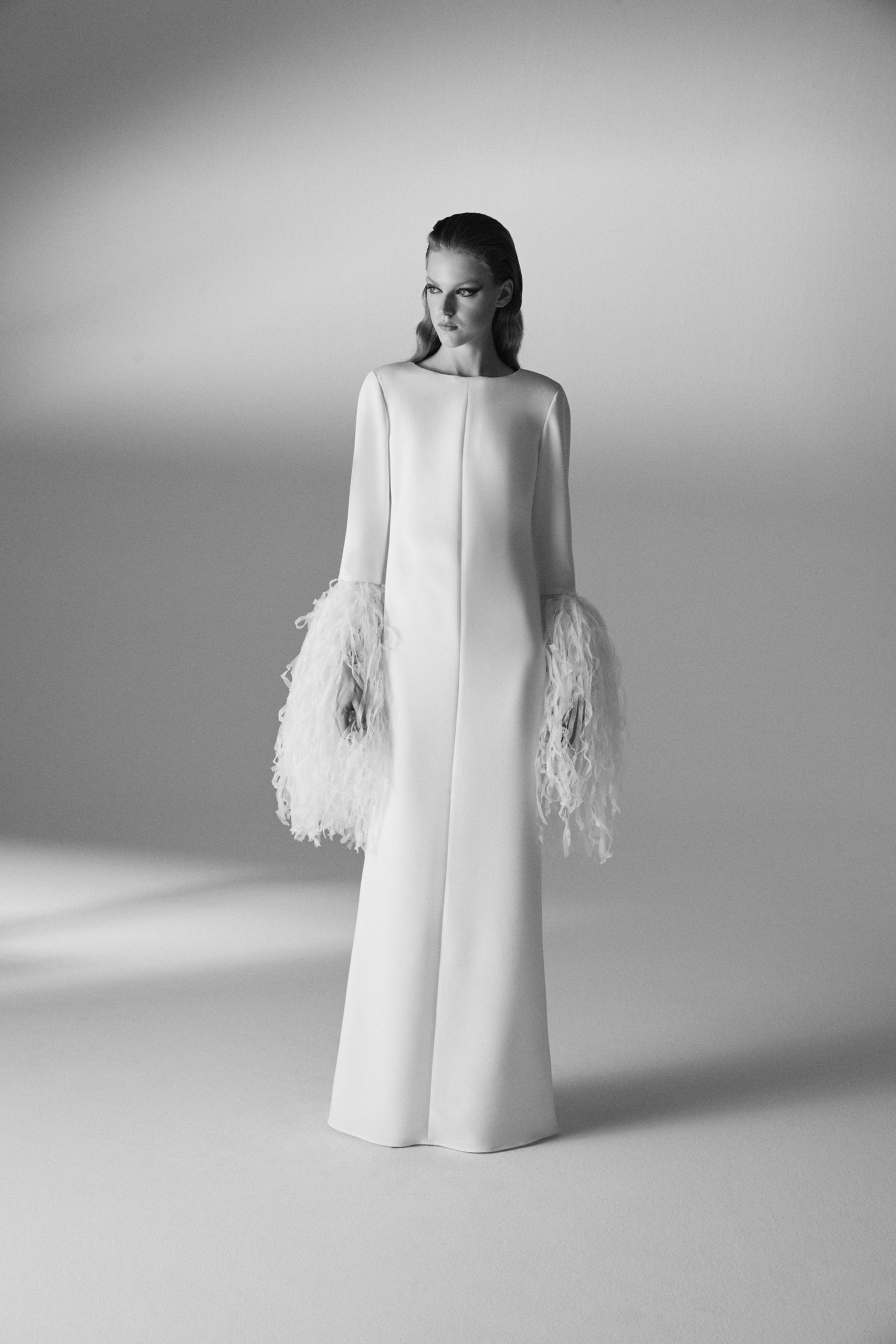 white silk fitted gown