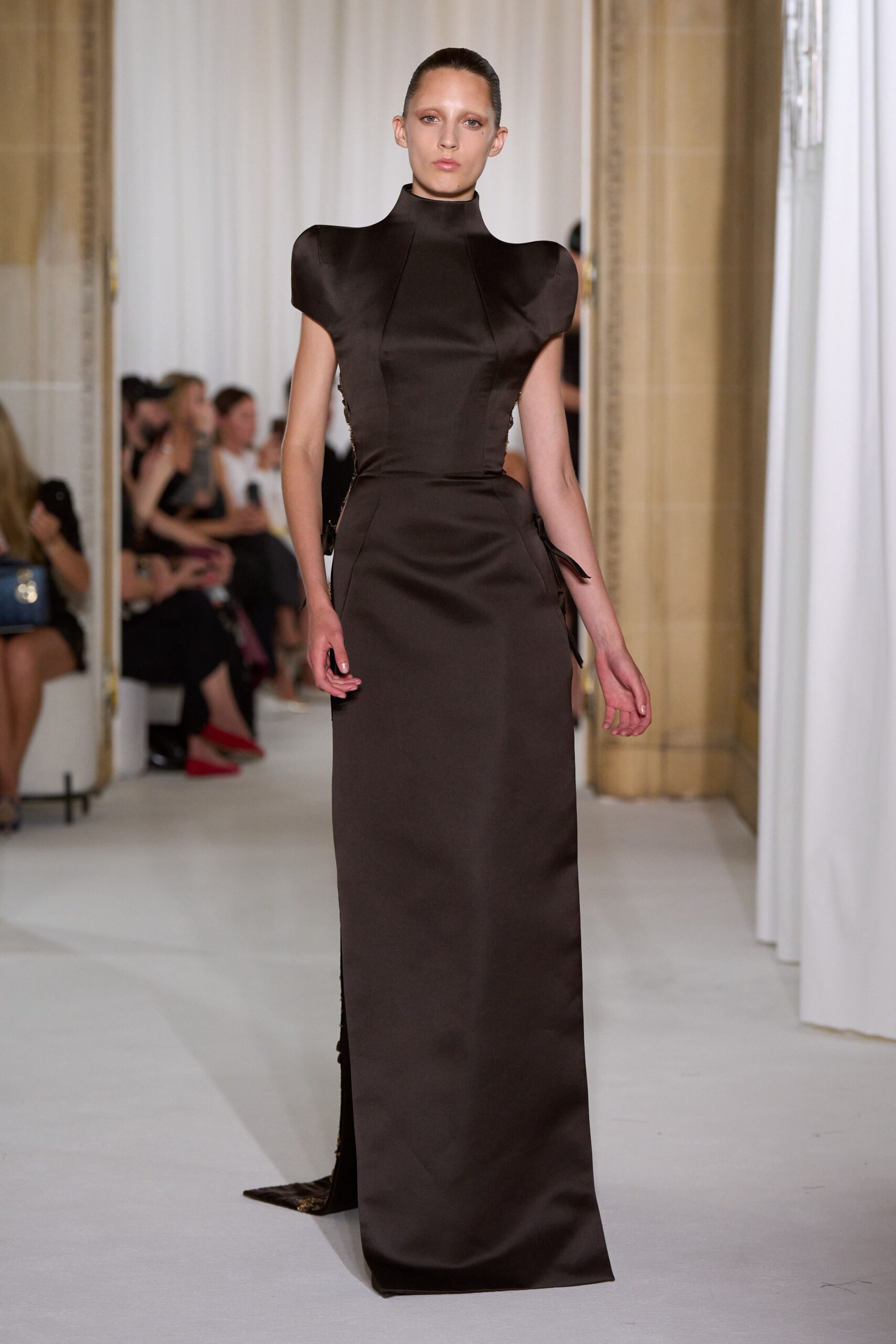 fitted brown silk gown
