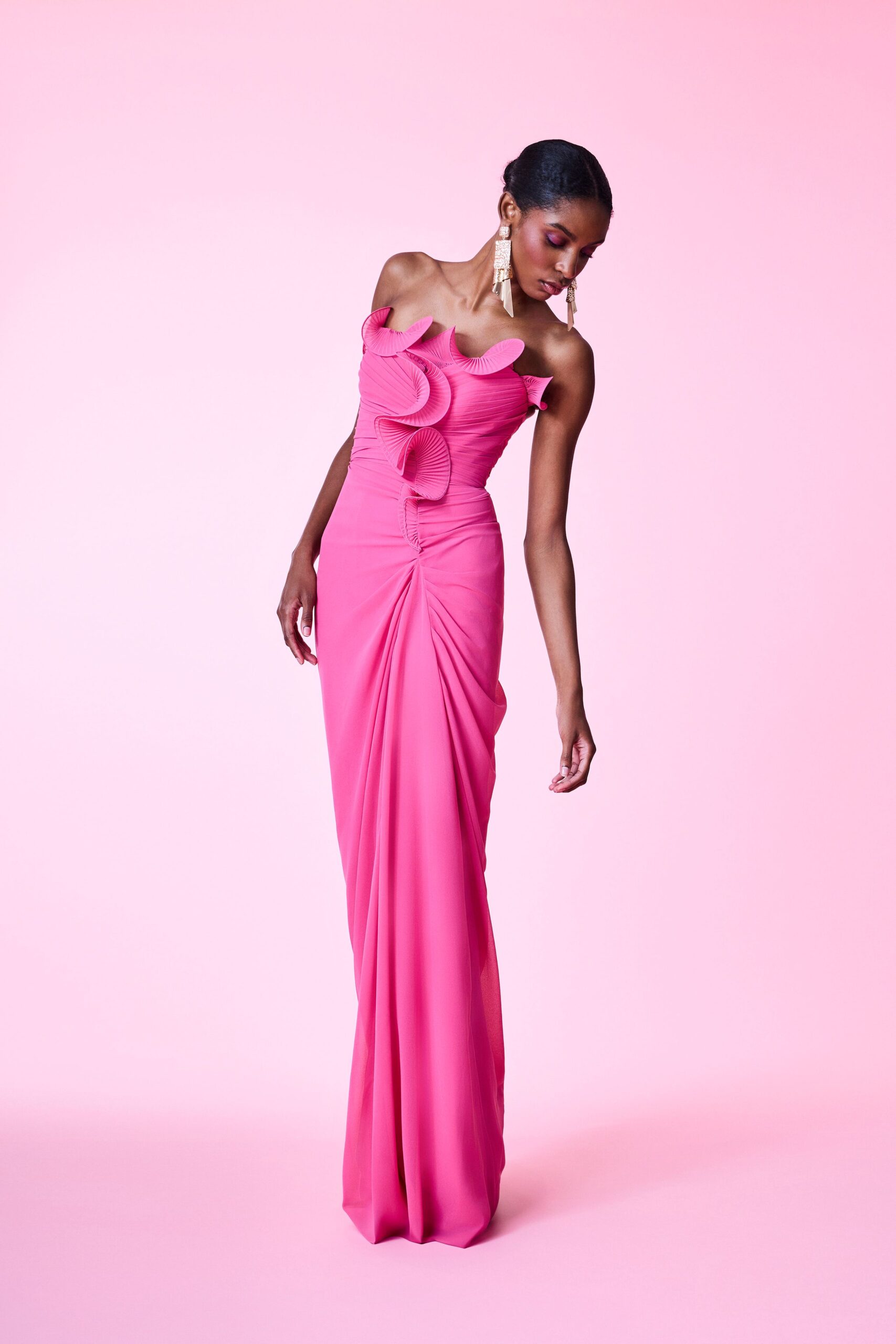 fitted pink silk gown