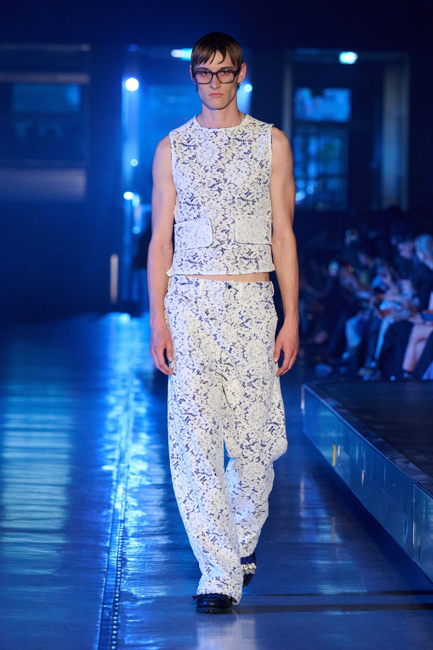 white lace relaxed wide-leg textured pants