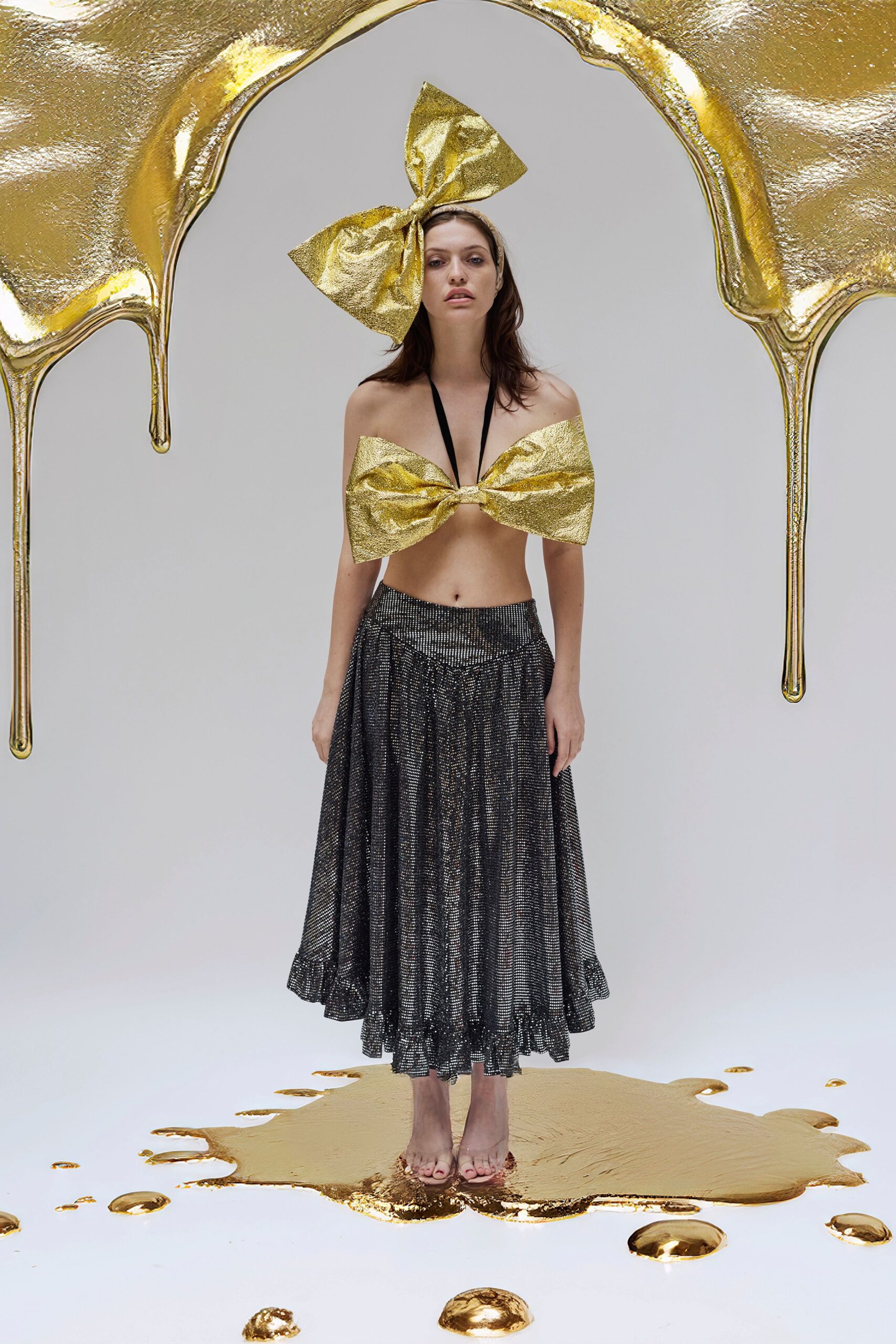 gold silk pleated hat