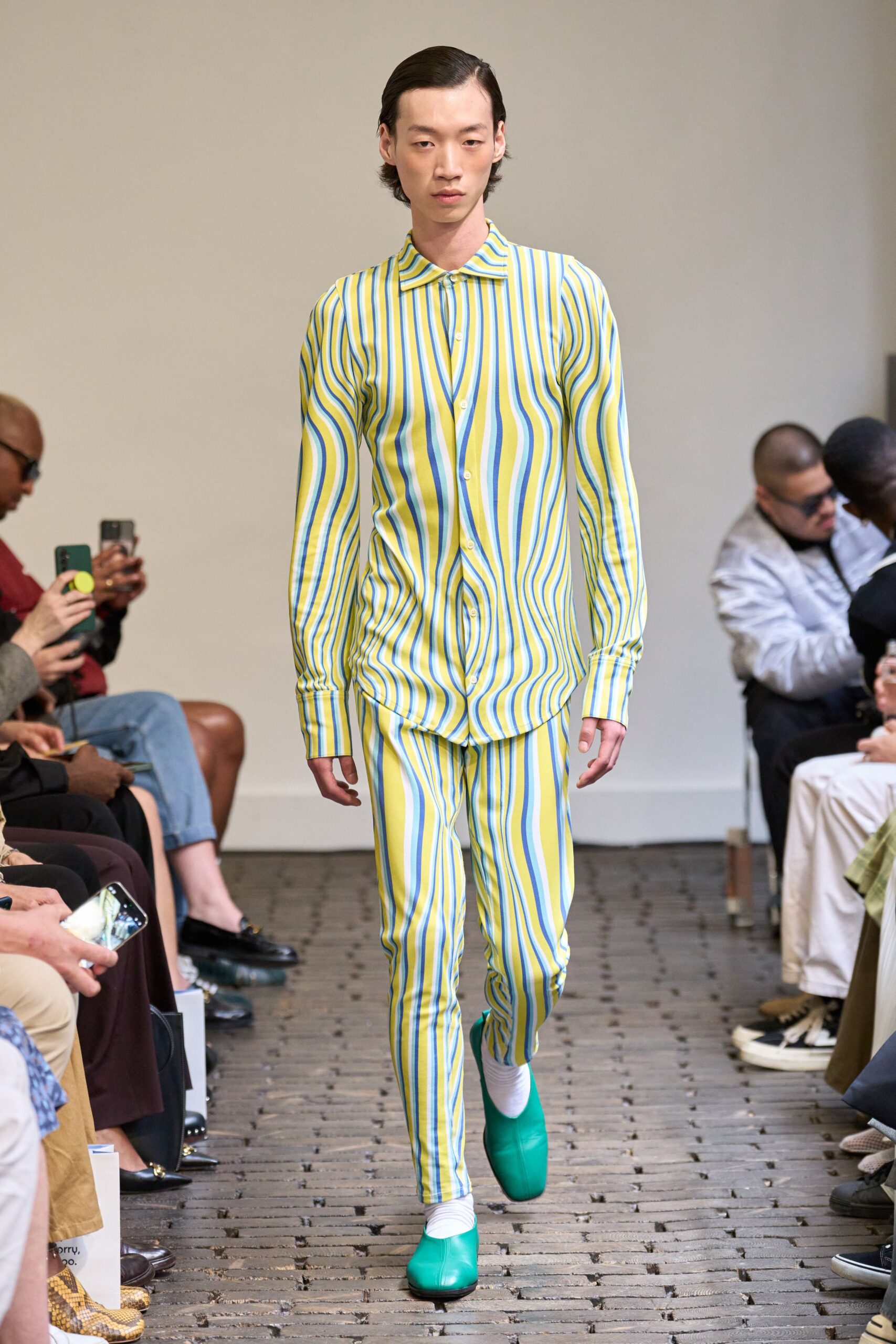 striped yellow and blue shirt and pants