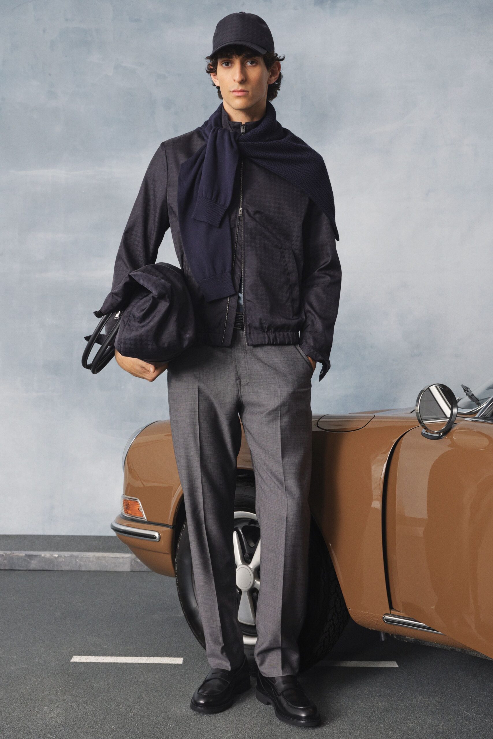 black cotton long-sleeve collared structured zippered textured jacket
