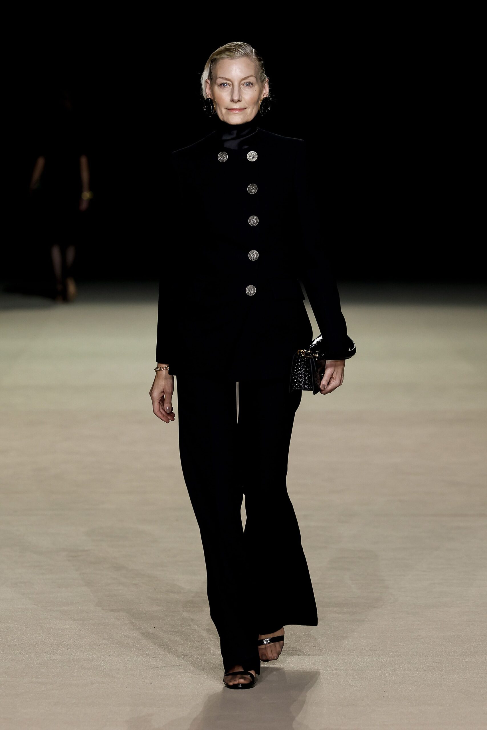 black wool long-sleeve collared structured buttoned blazer