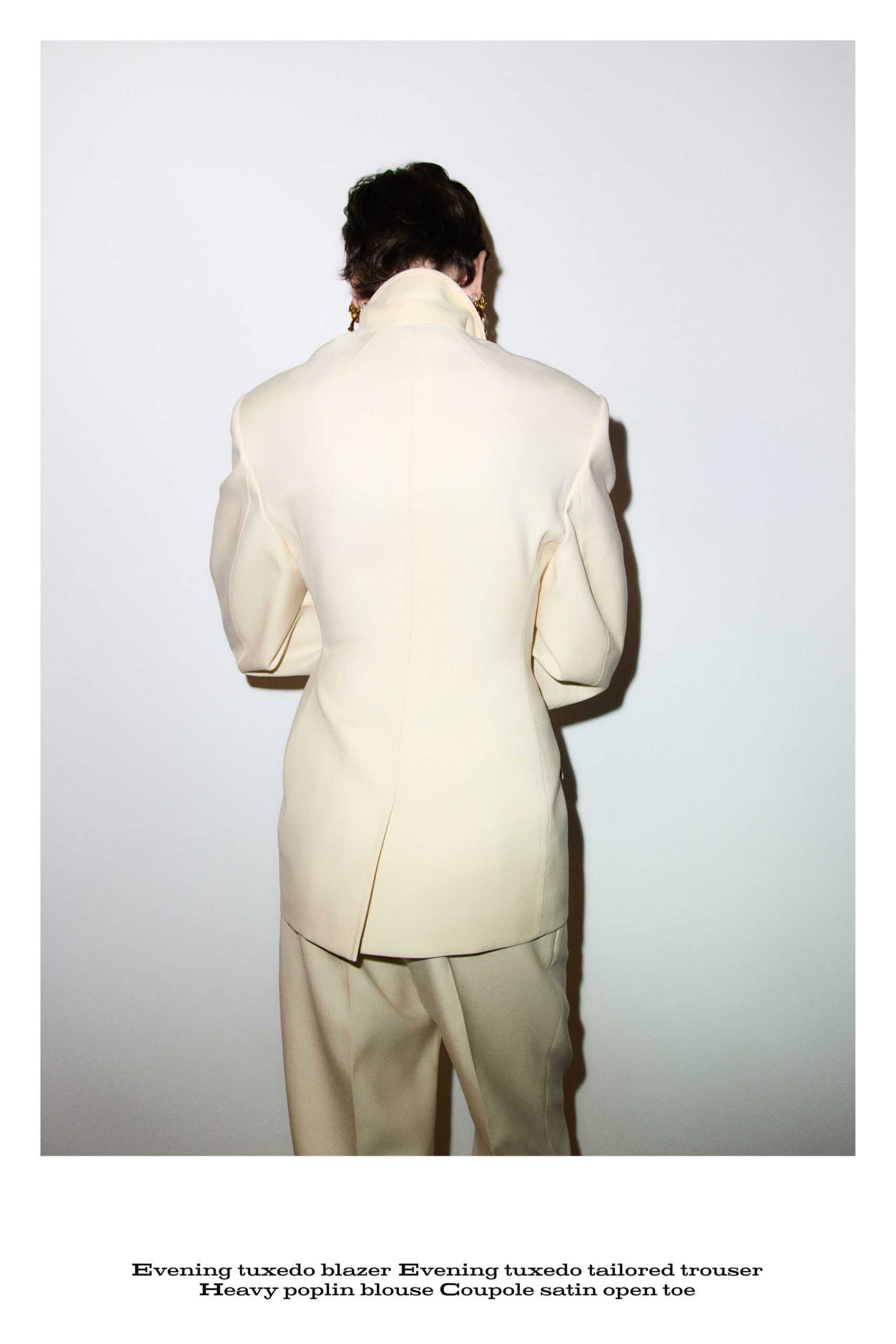 beige satin long-sleeve collared tailored buttoned blazer