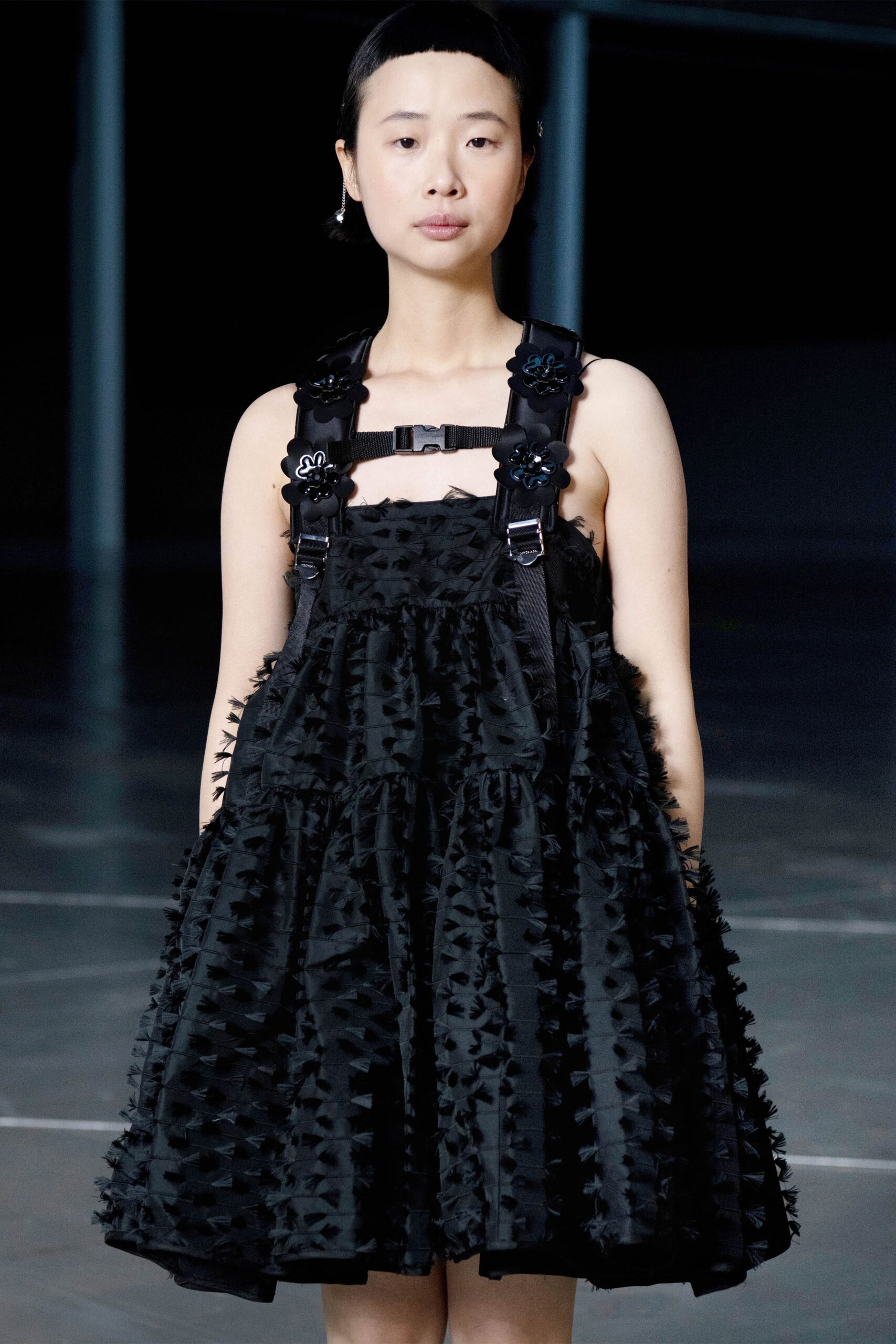 black ruffled mini dress