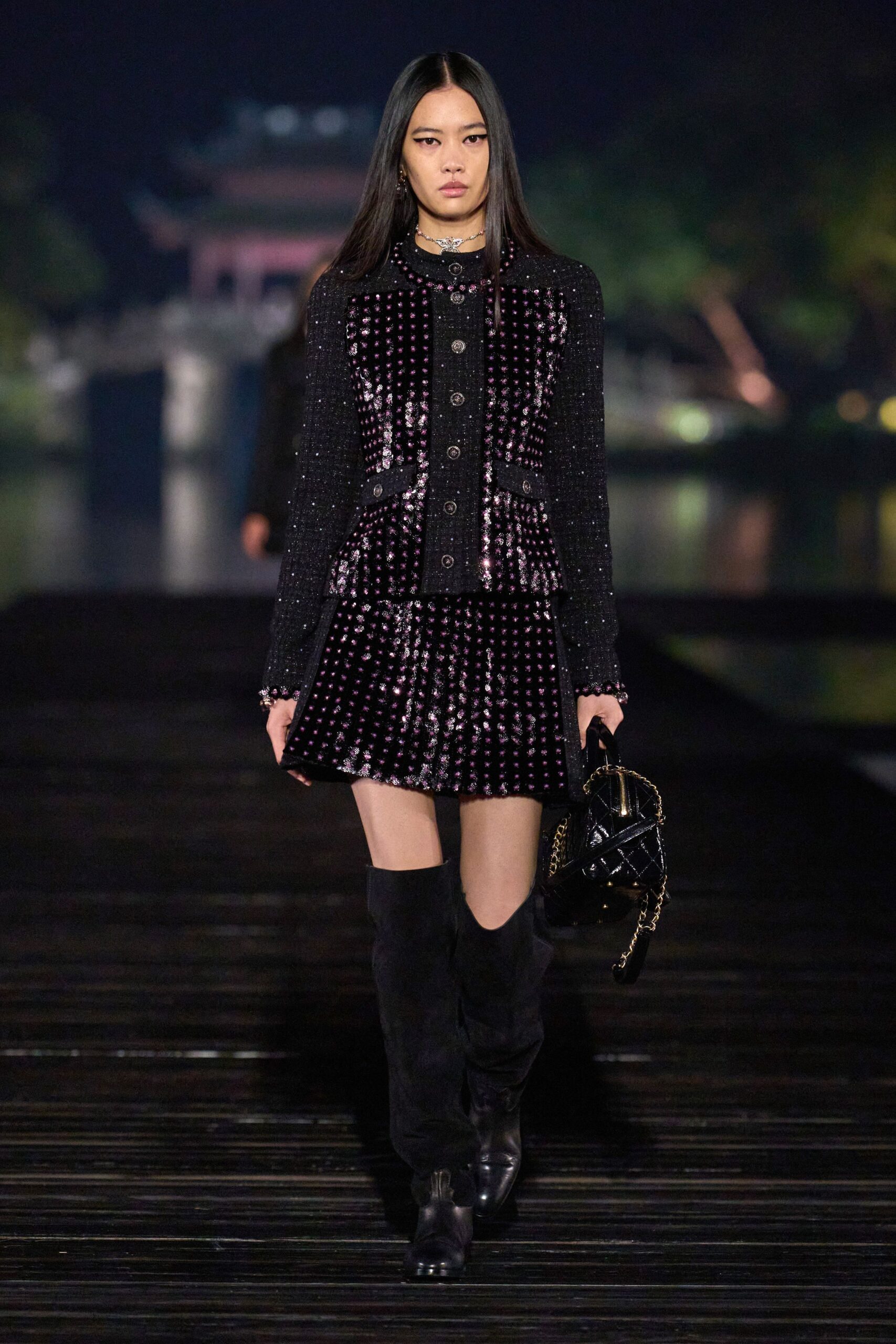 black velvet jacket and mini skirt