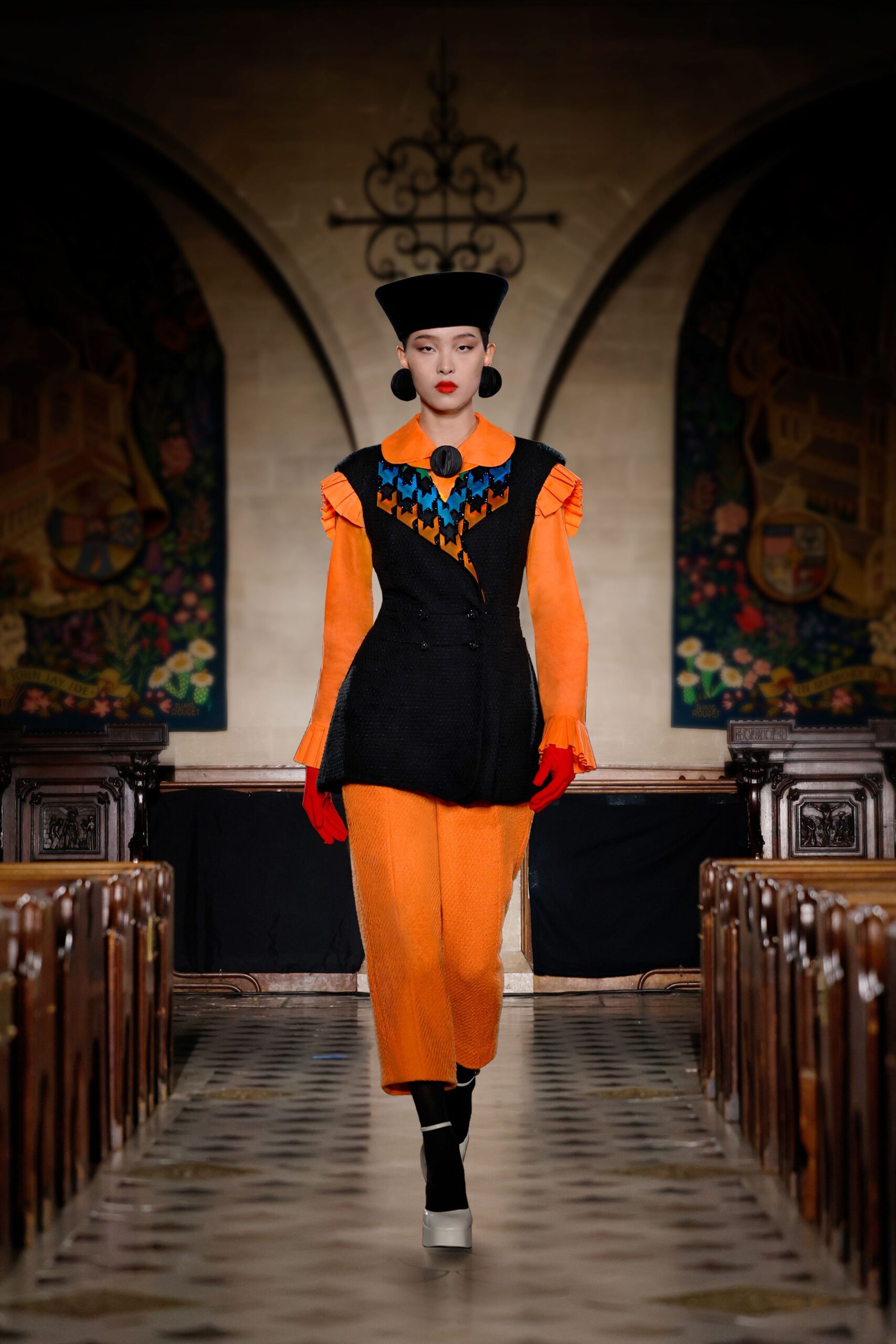 orange cotton relaxed straight-leg pants