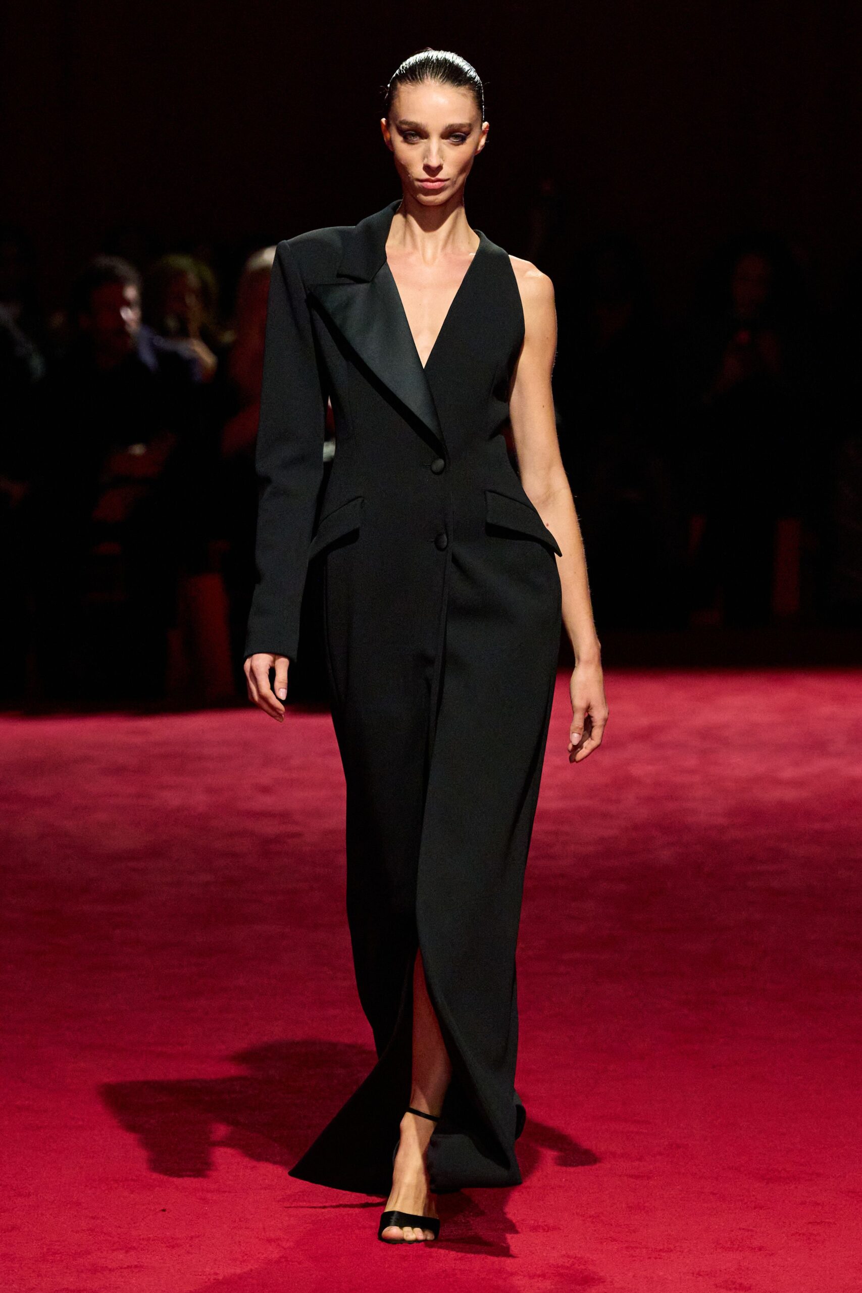 black silk fitted gown