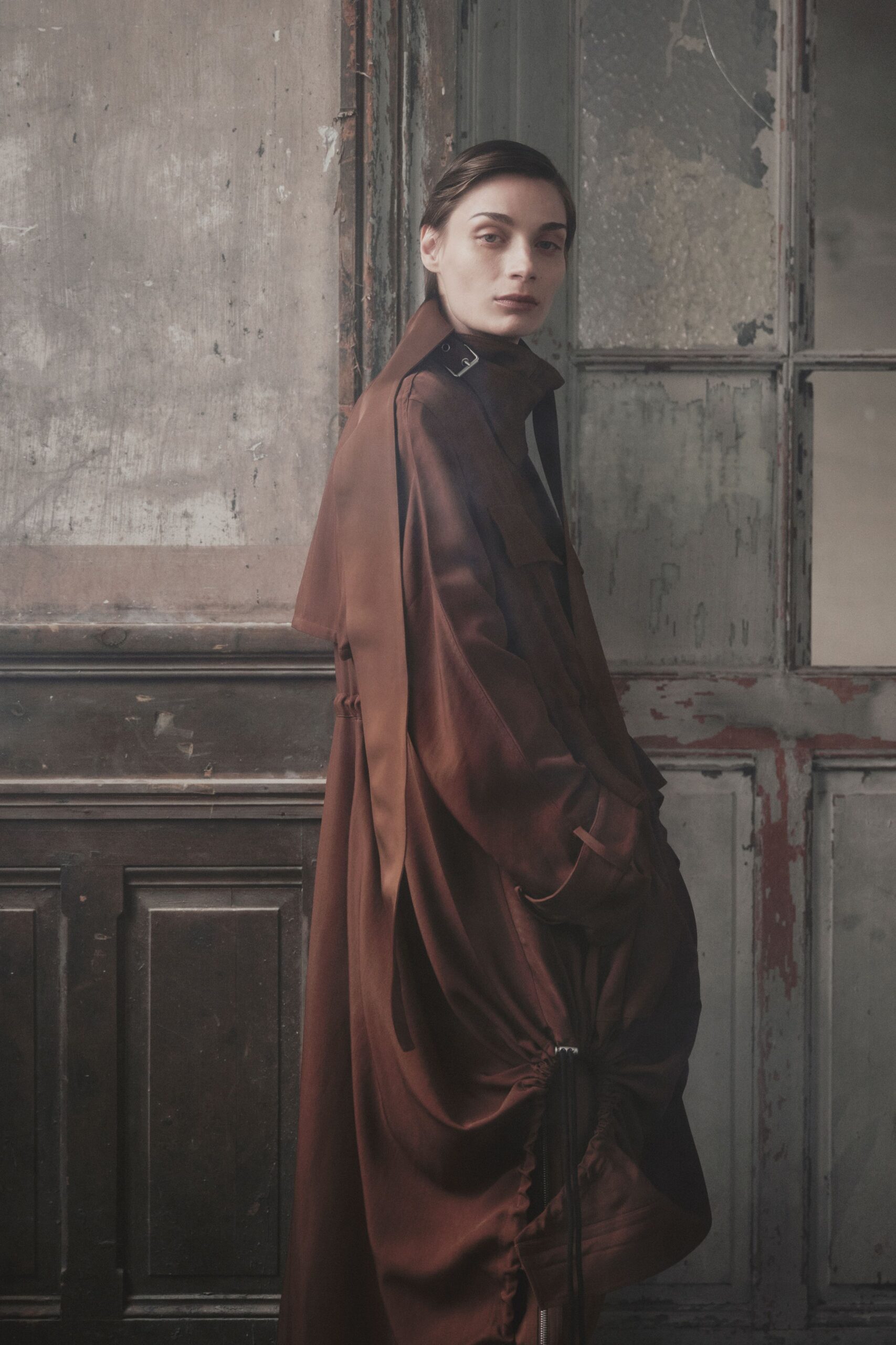 brown silk relaxed coat