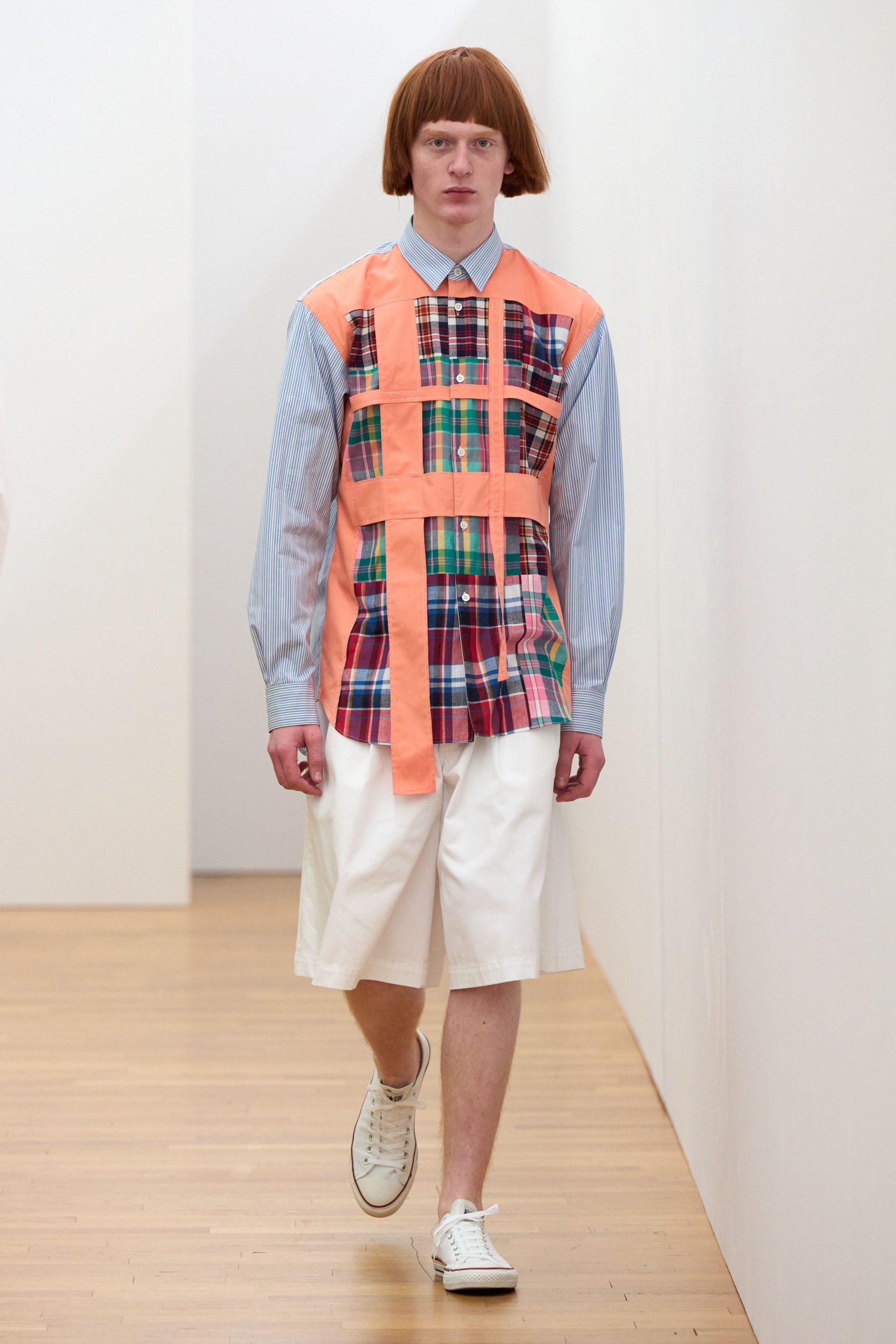 blue cotton long-sleeve collared relaxed checked layered shirt