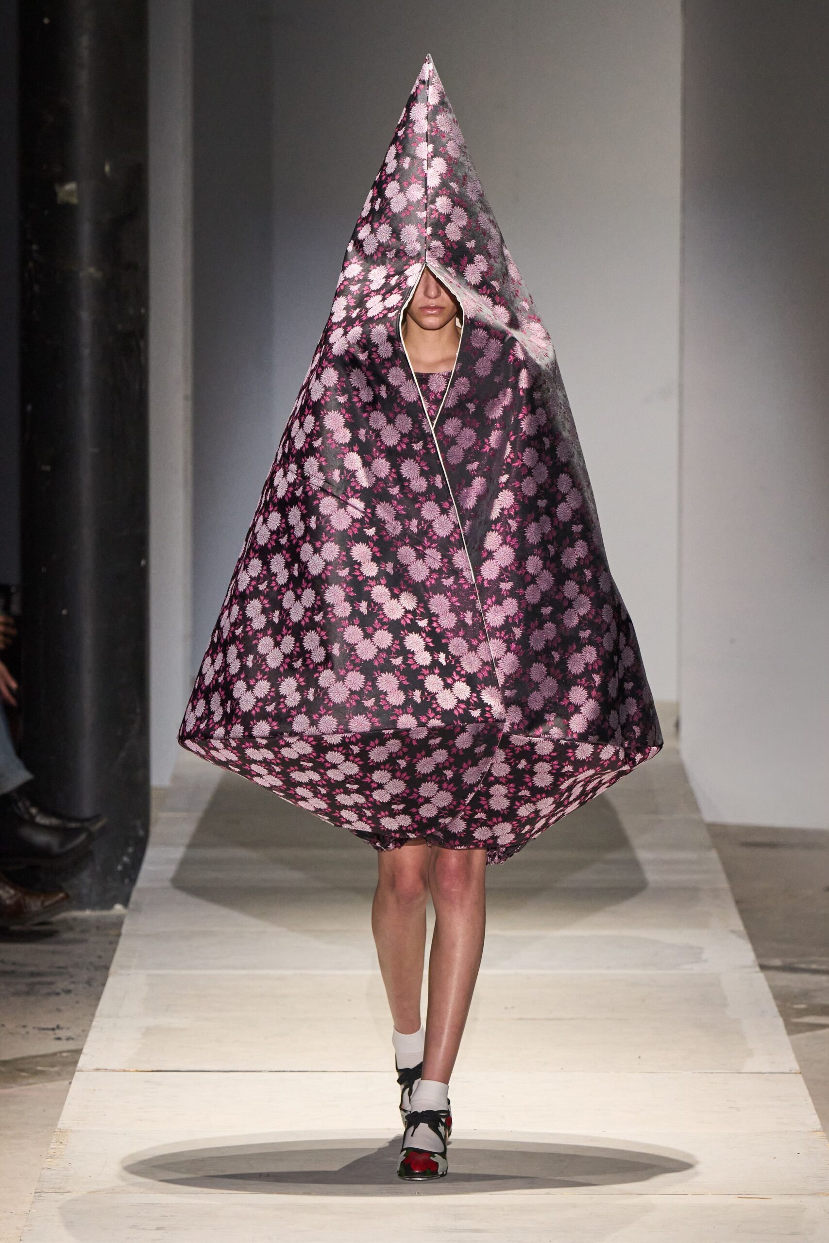 black and pink printed flared dress