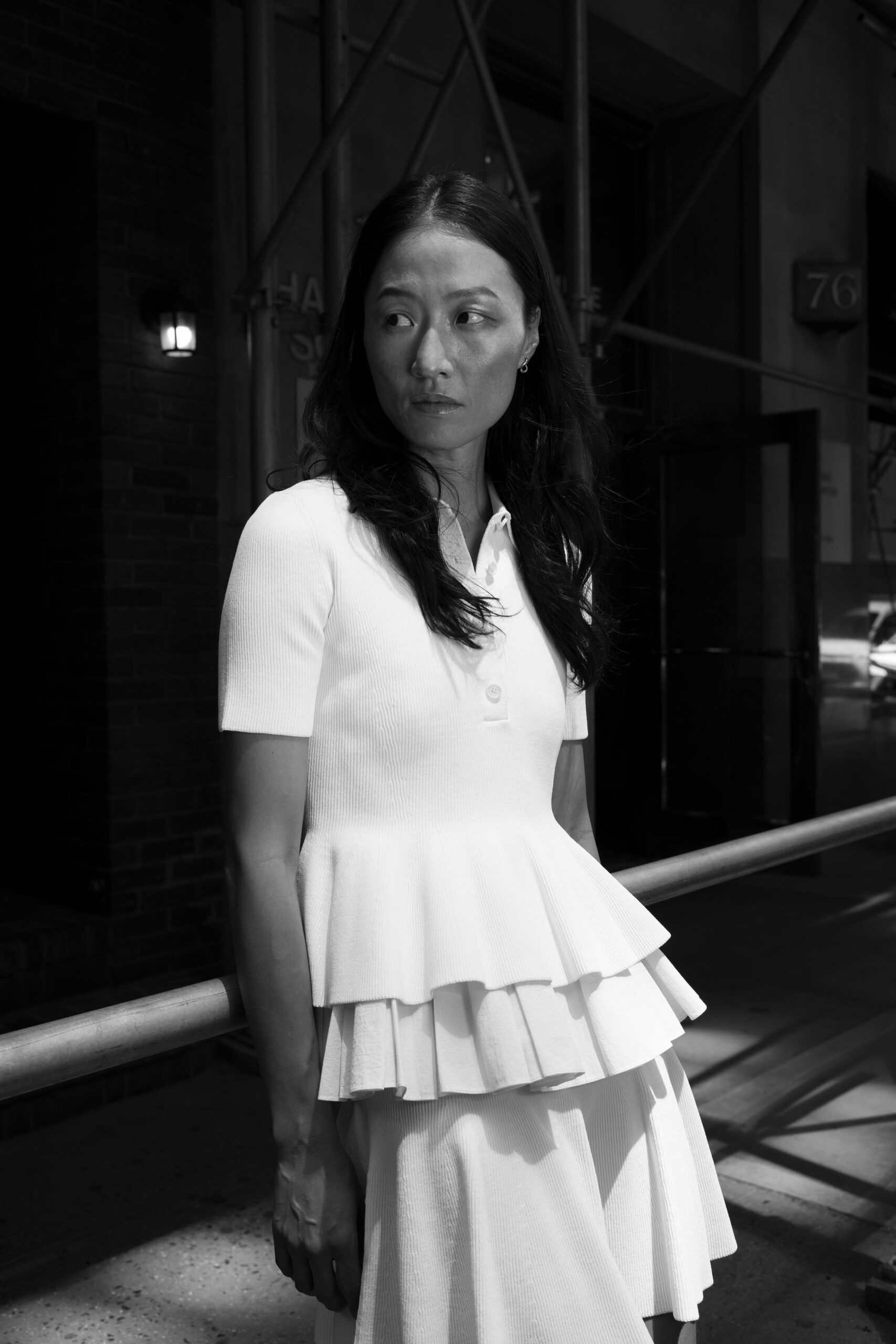 white layered top and mini skirt
