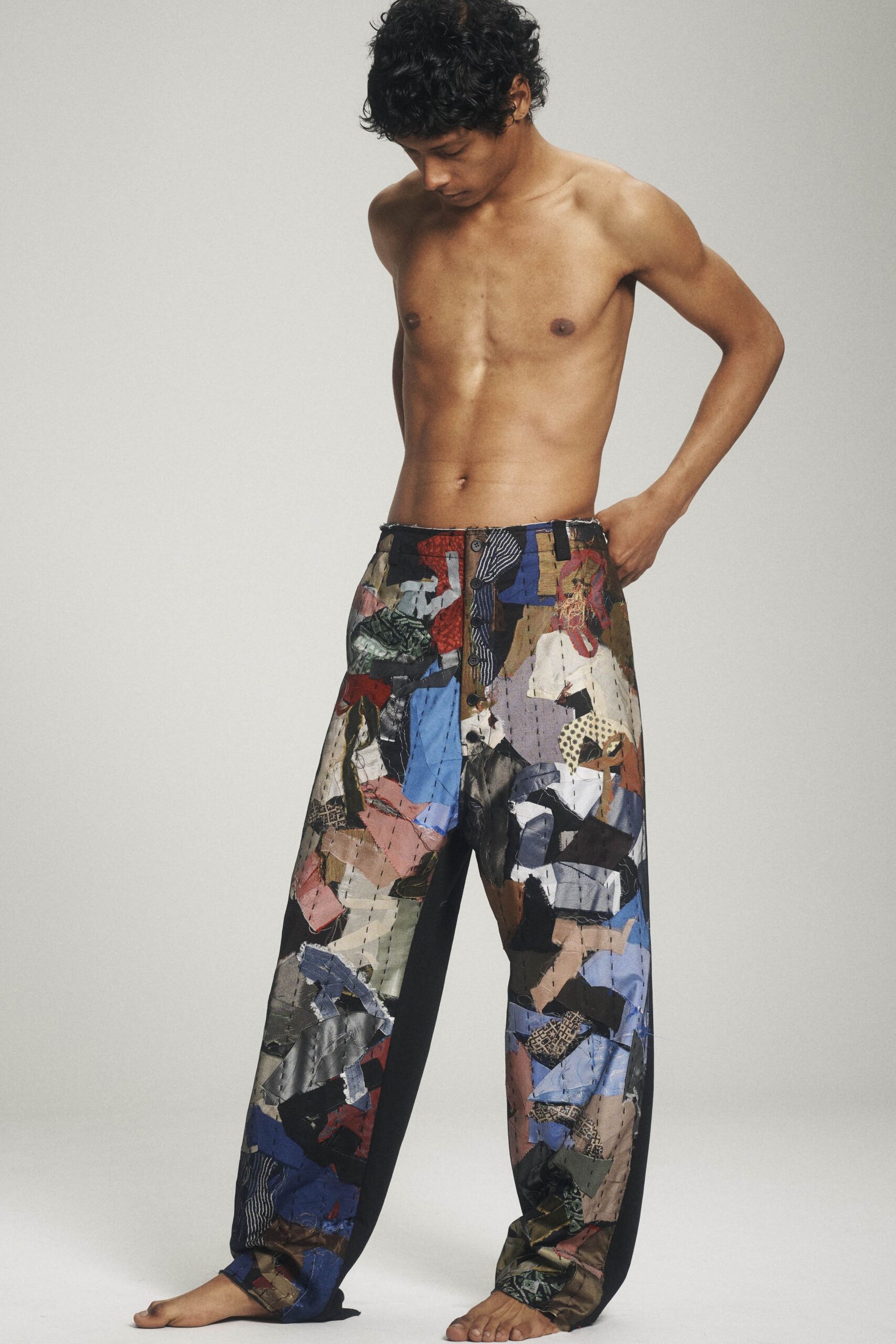 patchwork printed oversized pants