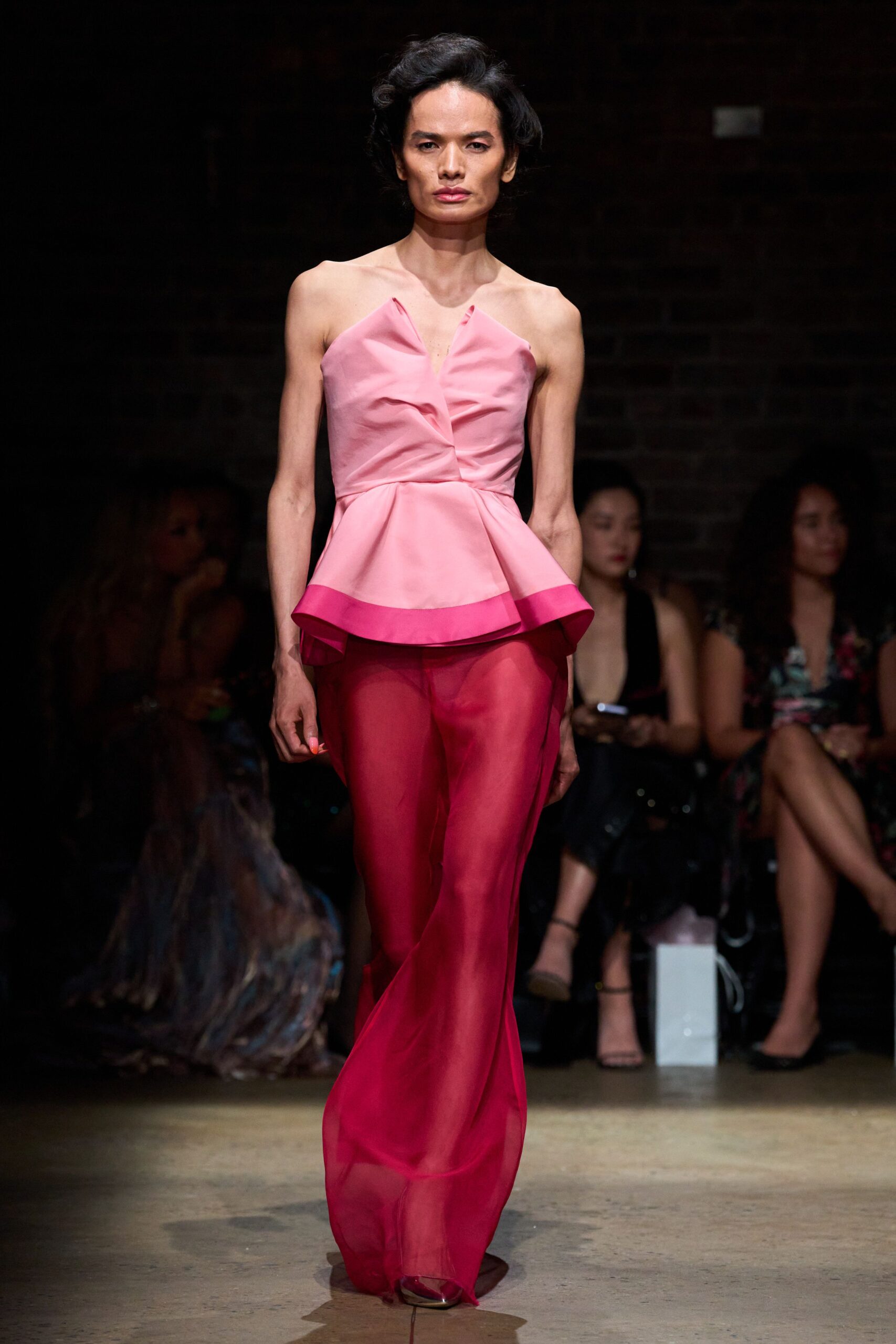 red chiffon relaxed wide-leg sheer pants