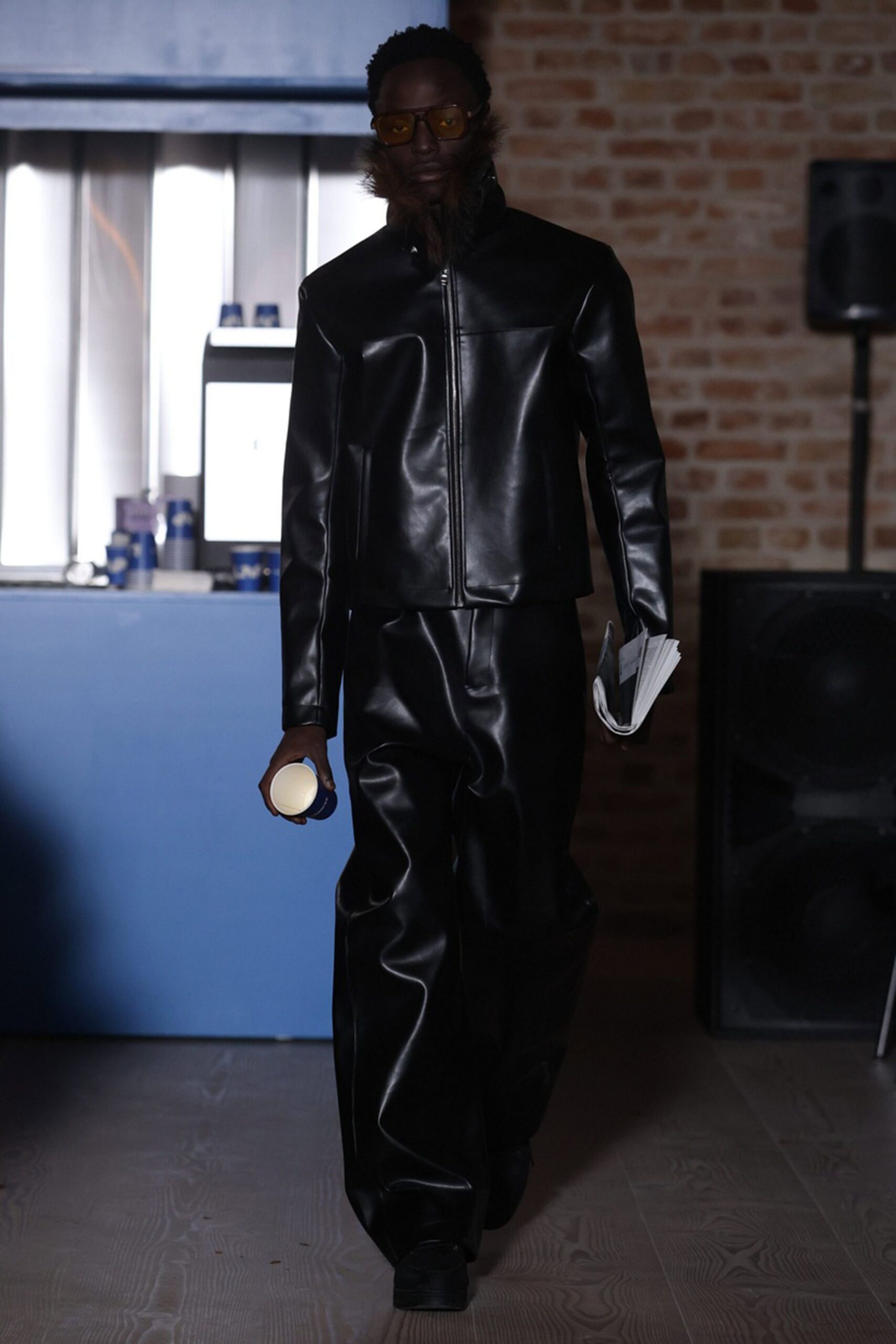 black leather jacket and pants