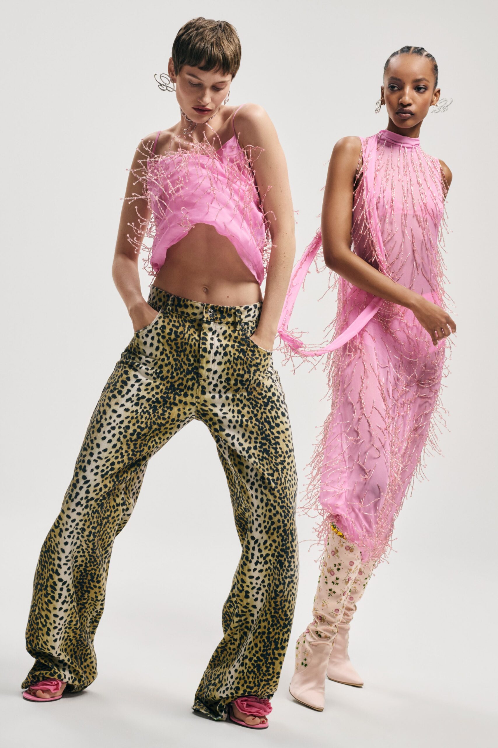 pink silk fringed top and gown