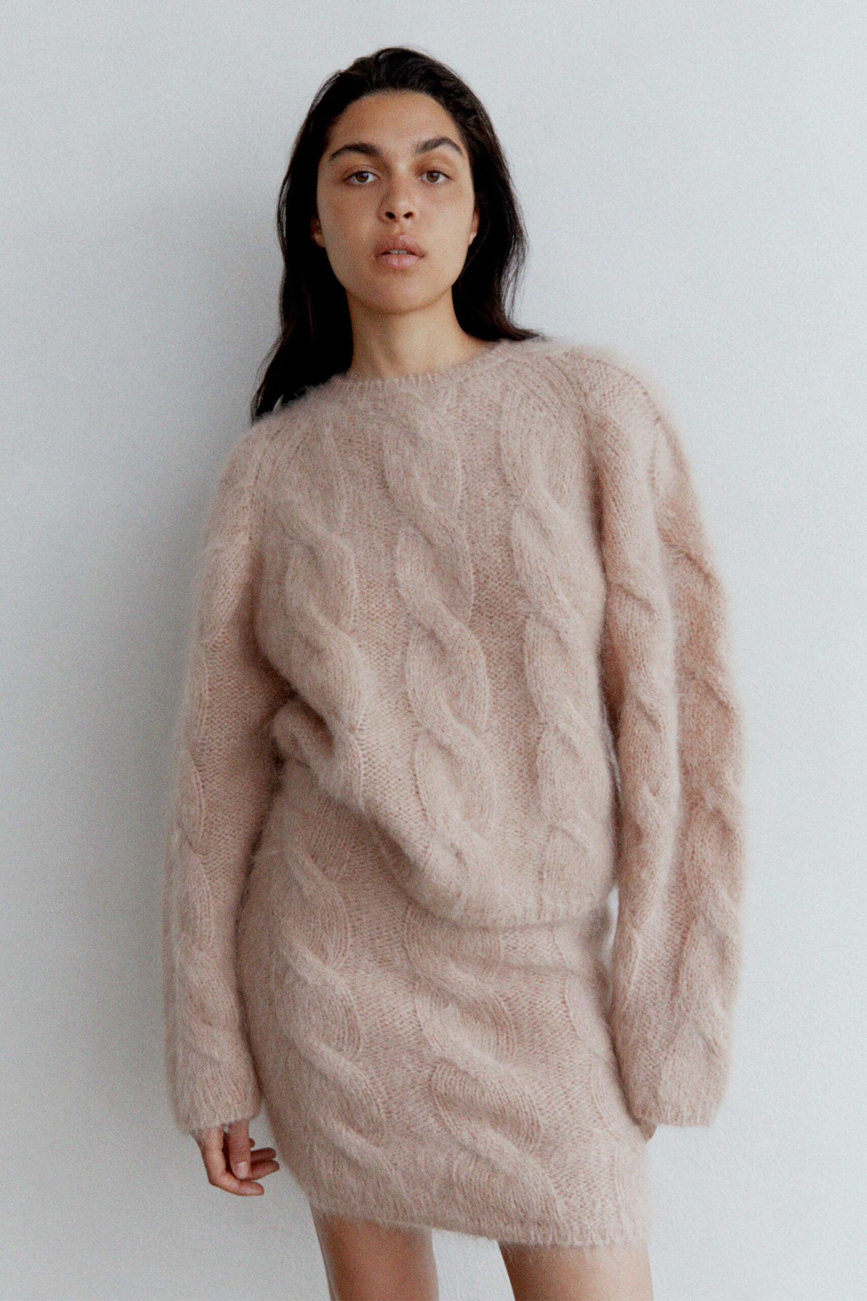 beige knit mini dress