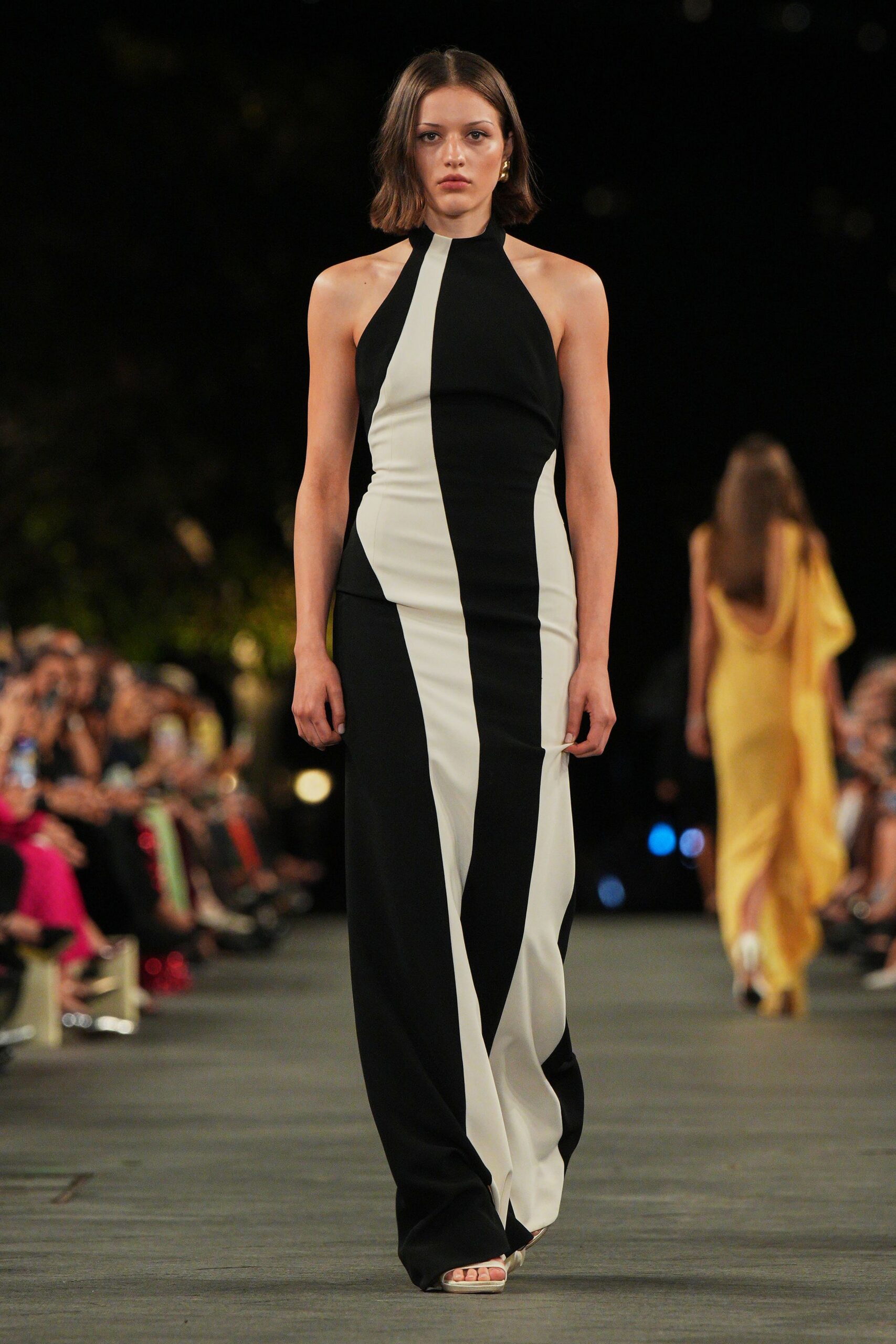 black and white gown