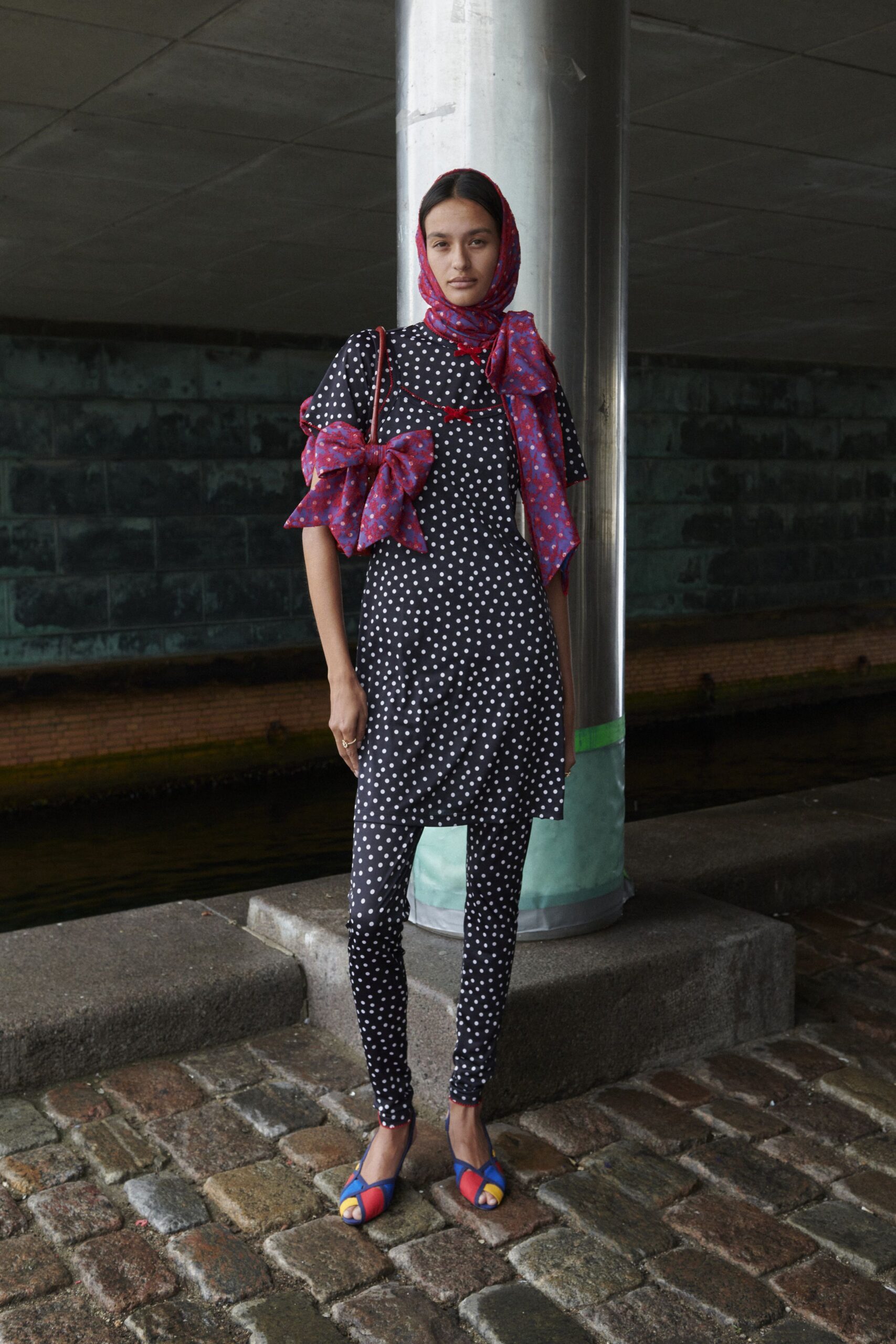 red silk relaxed printed flowing maxi scarf