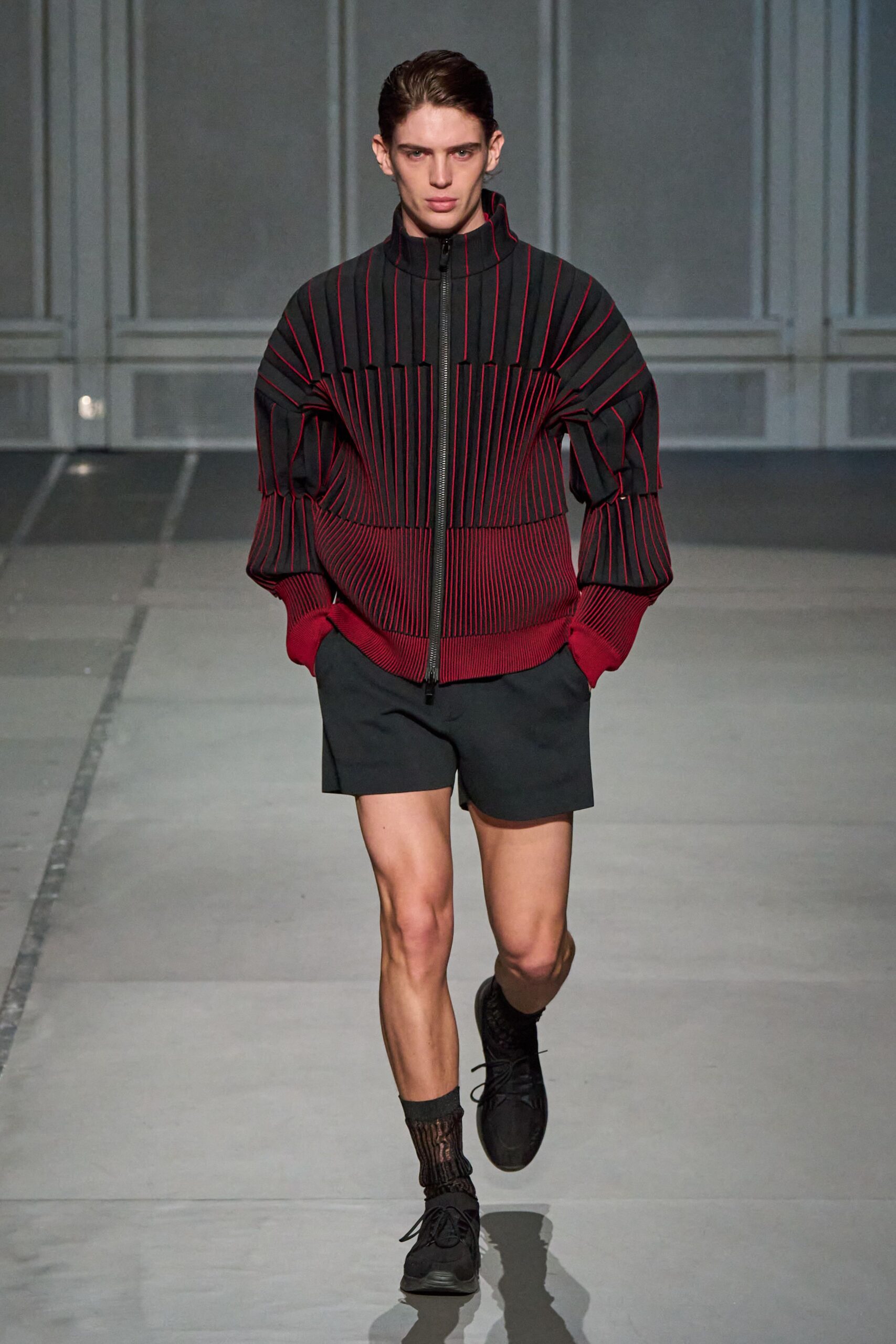 black and red fitted top with shorts