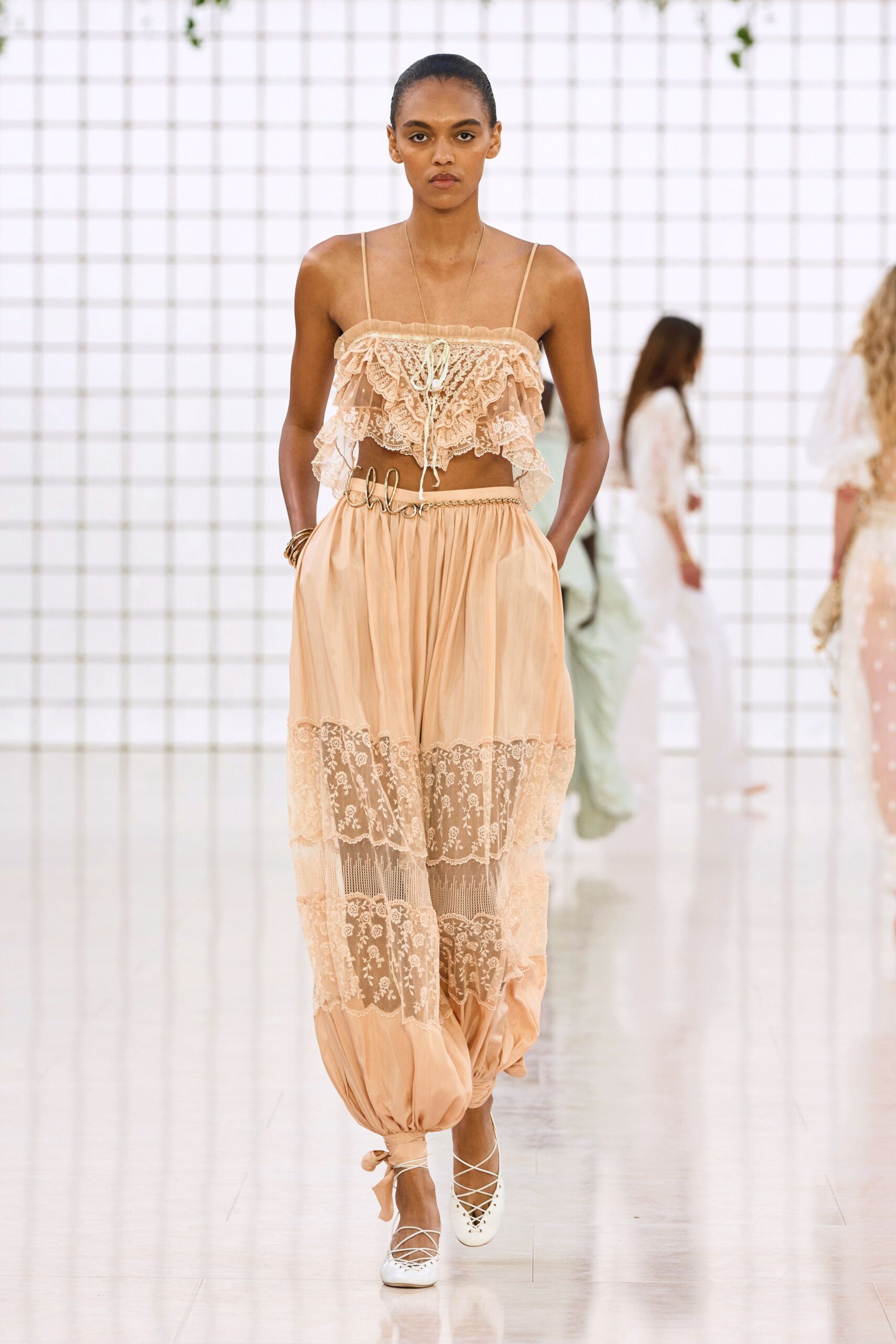 coral silk relaxed layered pleated pants
