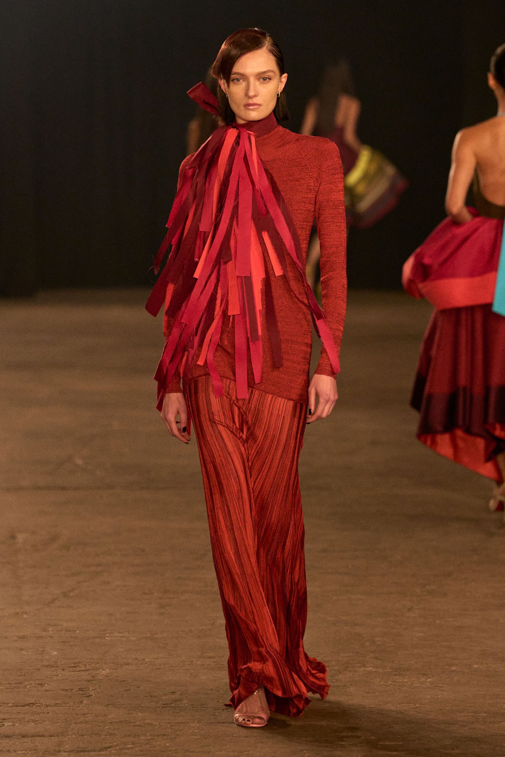 fitted red top with fringes