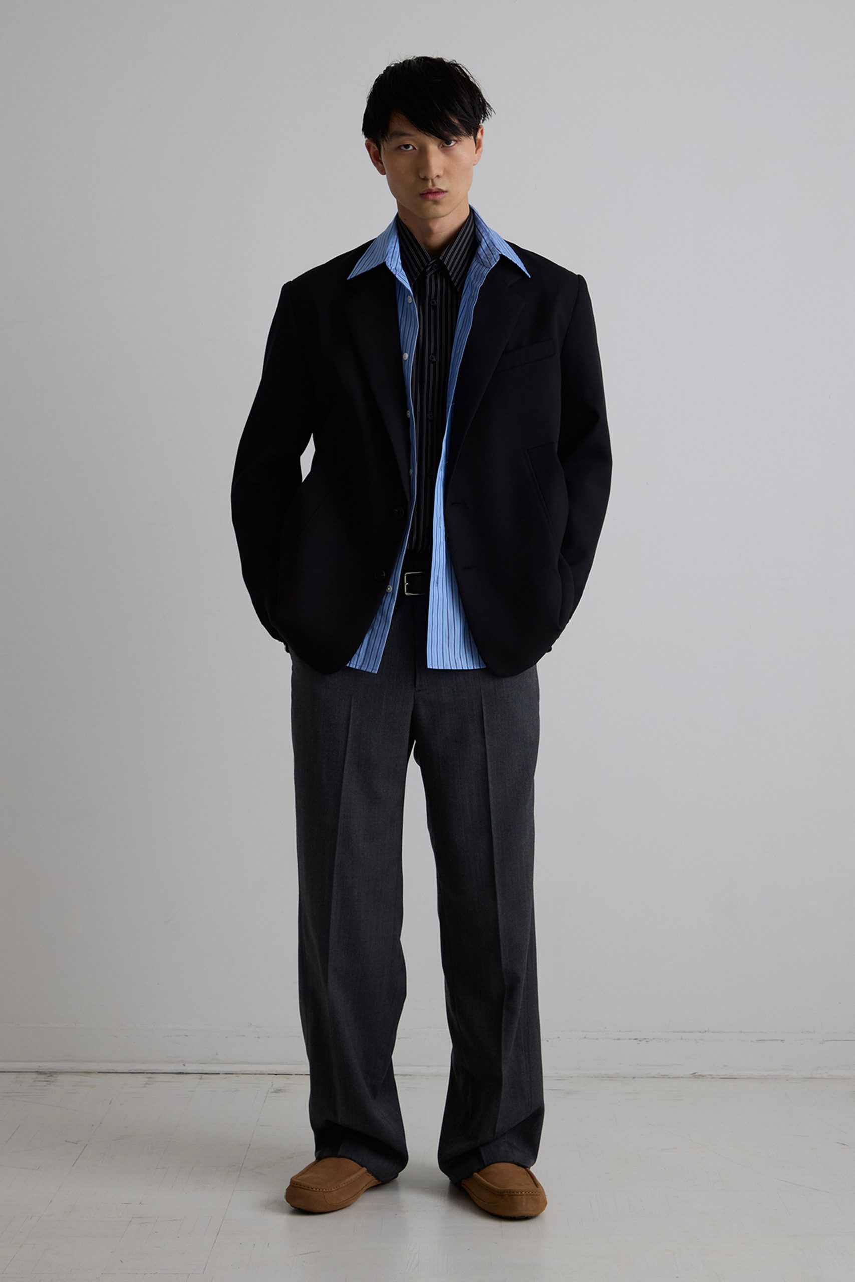 black blazer with blue shirt