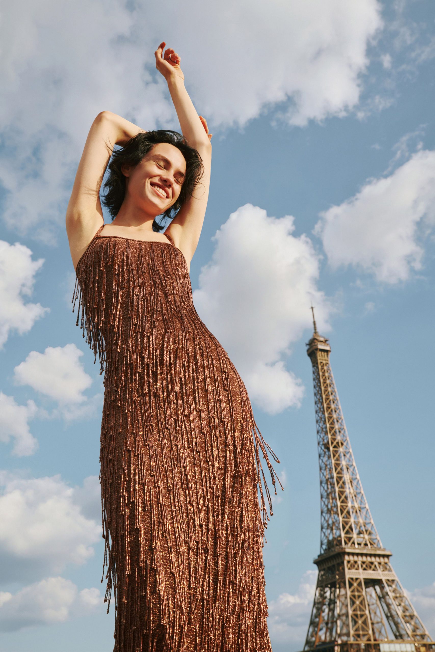 brown sequin fringed maxi dress