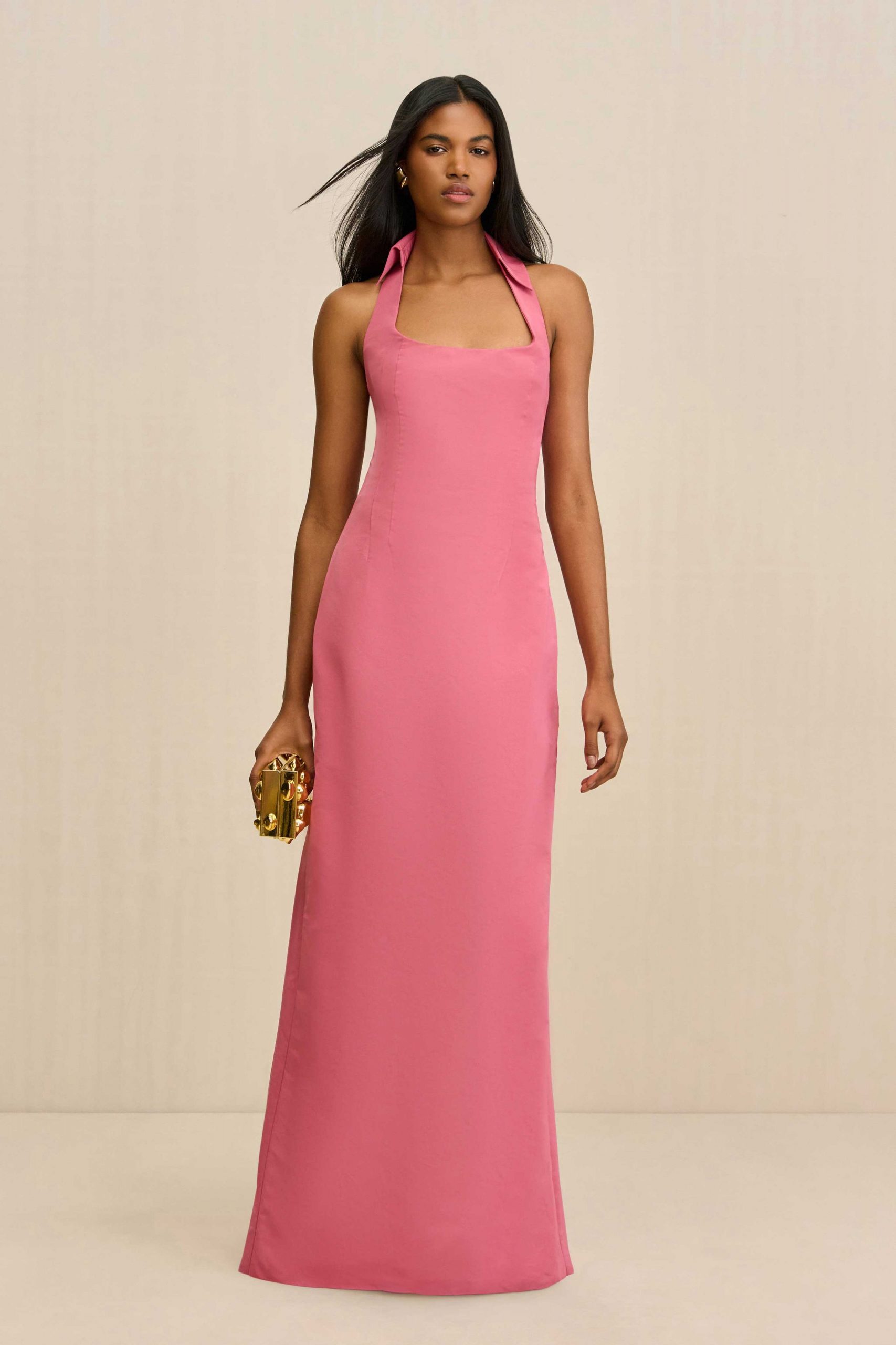 fitted pink silk gown