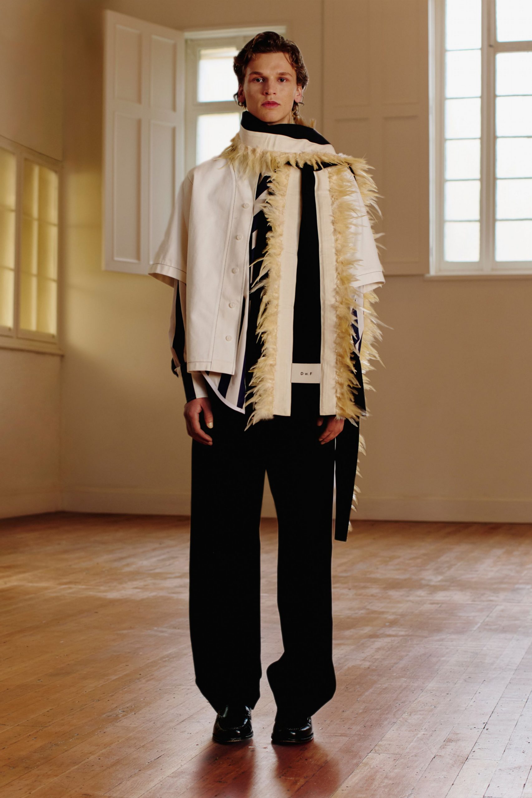 white cotton jacket with black top